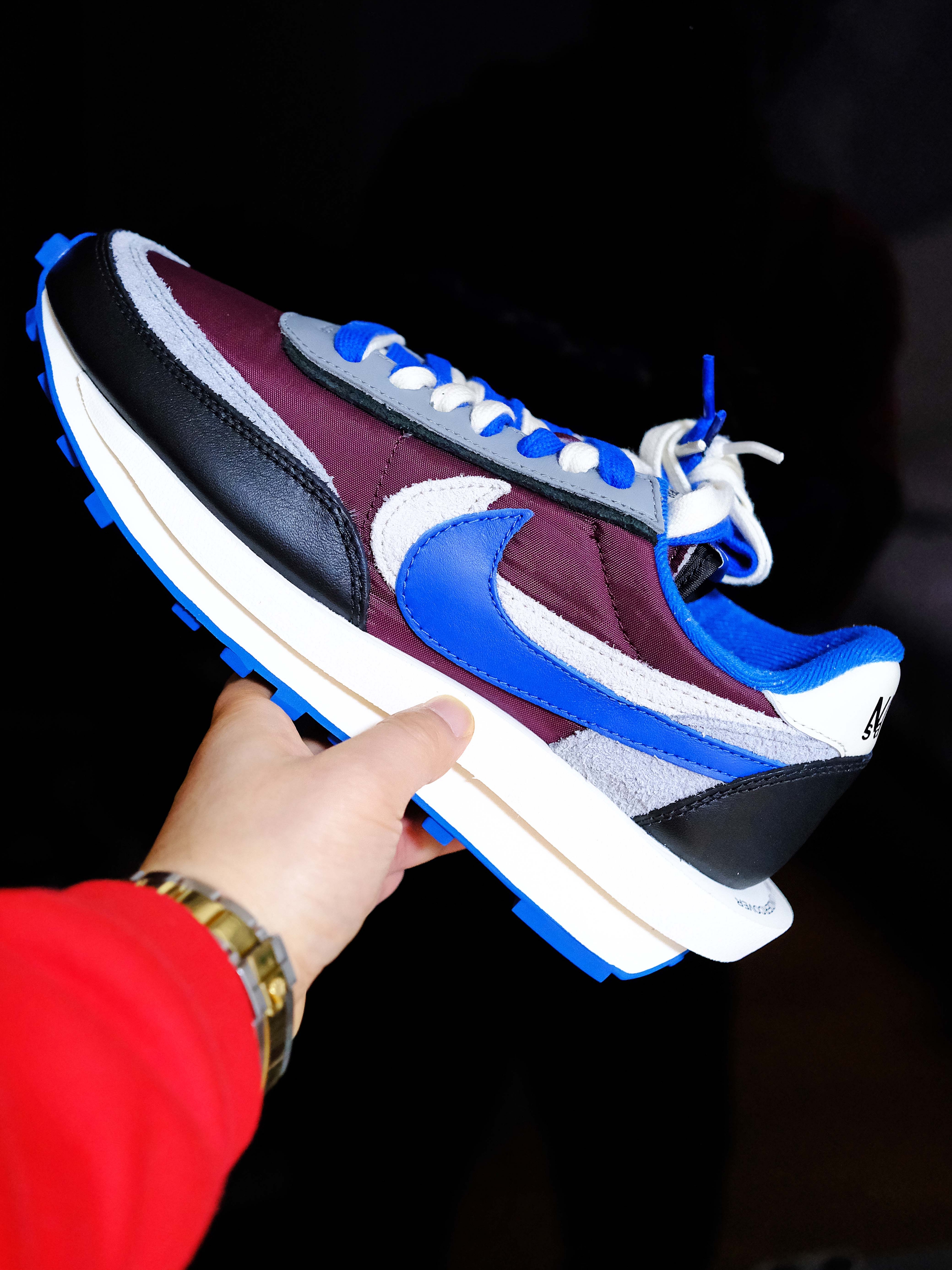 Nike x Sacai x Undercover LDWaffle Night Maroon Team Royal, Nike x Sacai x Undercover LDWaffle Black Bright Citron 착용 스타일 - 3