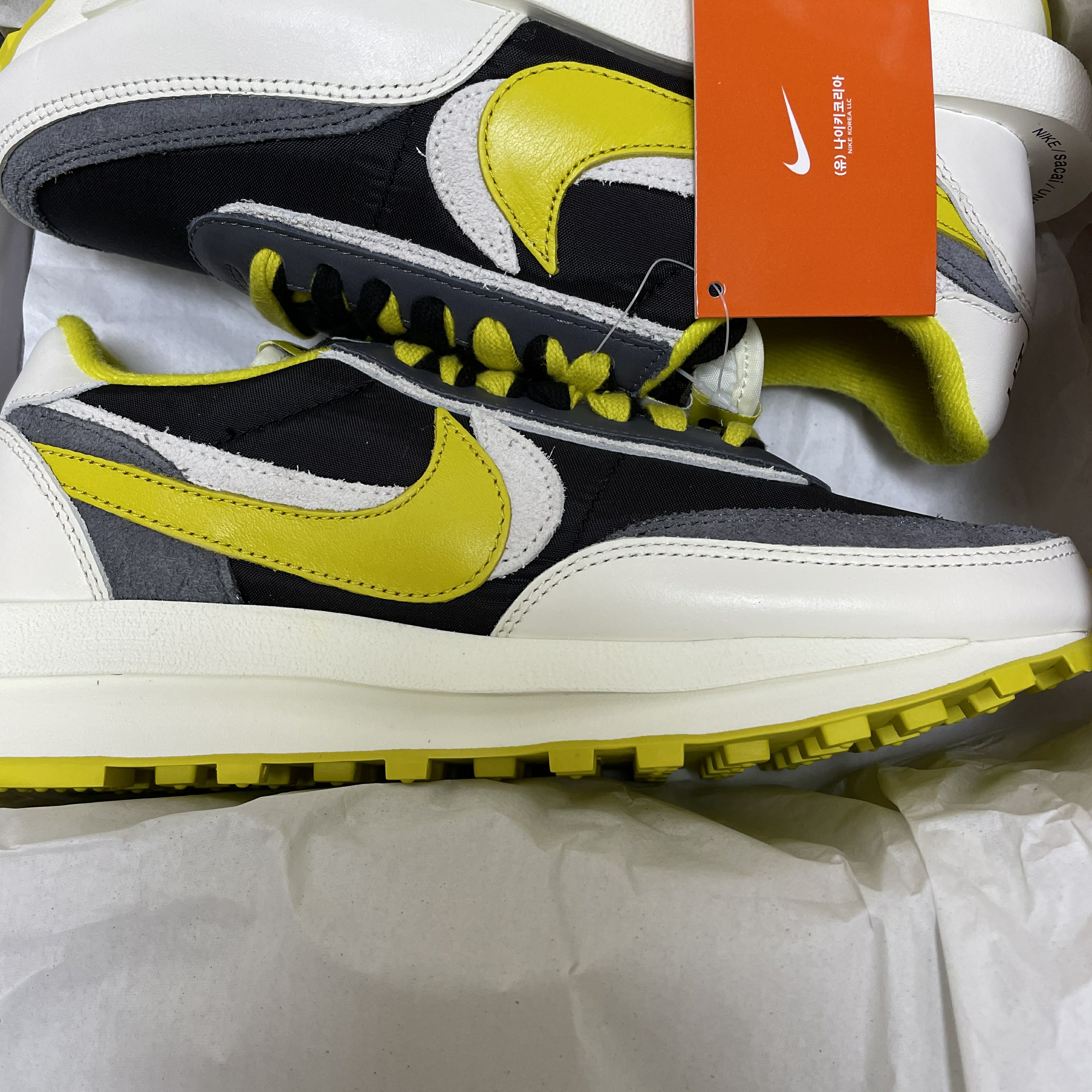 Nike x Sacai x Fragment LDWaffle Light Smoke Grey, Nike x Sacai x Undercover LDWaffle Black Bright Citron 착용 스타일 - 2