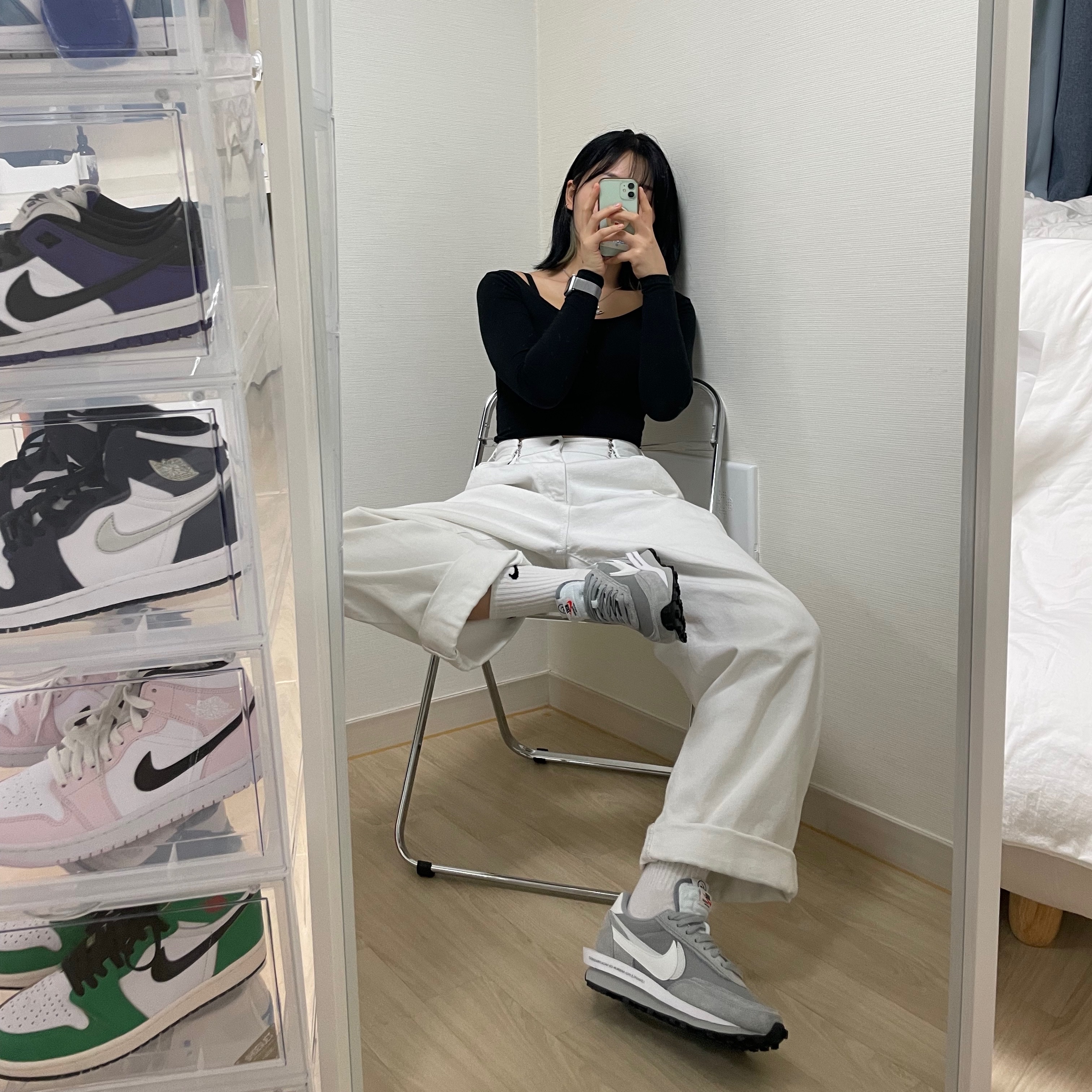 Nike x Sacai x Fragment LDWaffle Light Smoke Grey 착용 스타일 - 2
