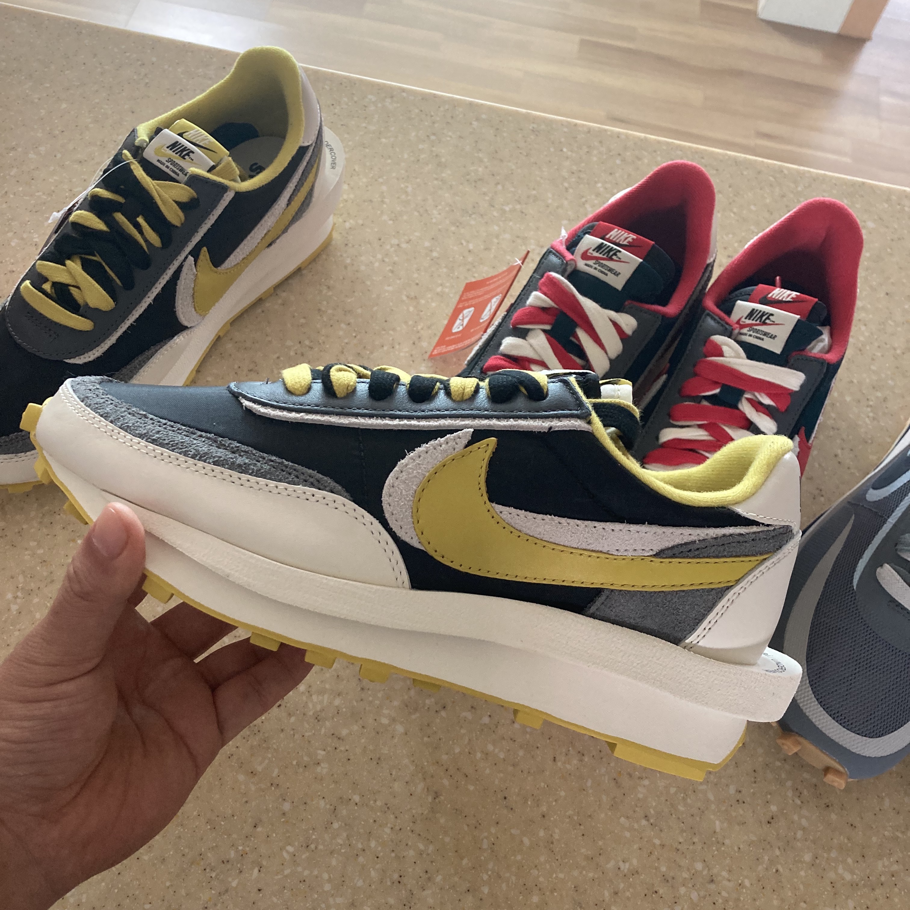 Nike x Sacai x Undercover LDWaffle Black Bright Citron, Nike x Sacai x Clot LDWaffle Cool Grey 착용 스타일 - 1
