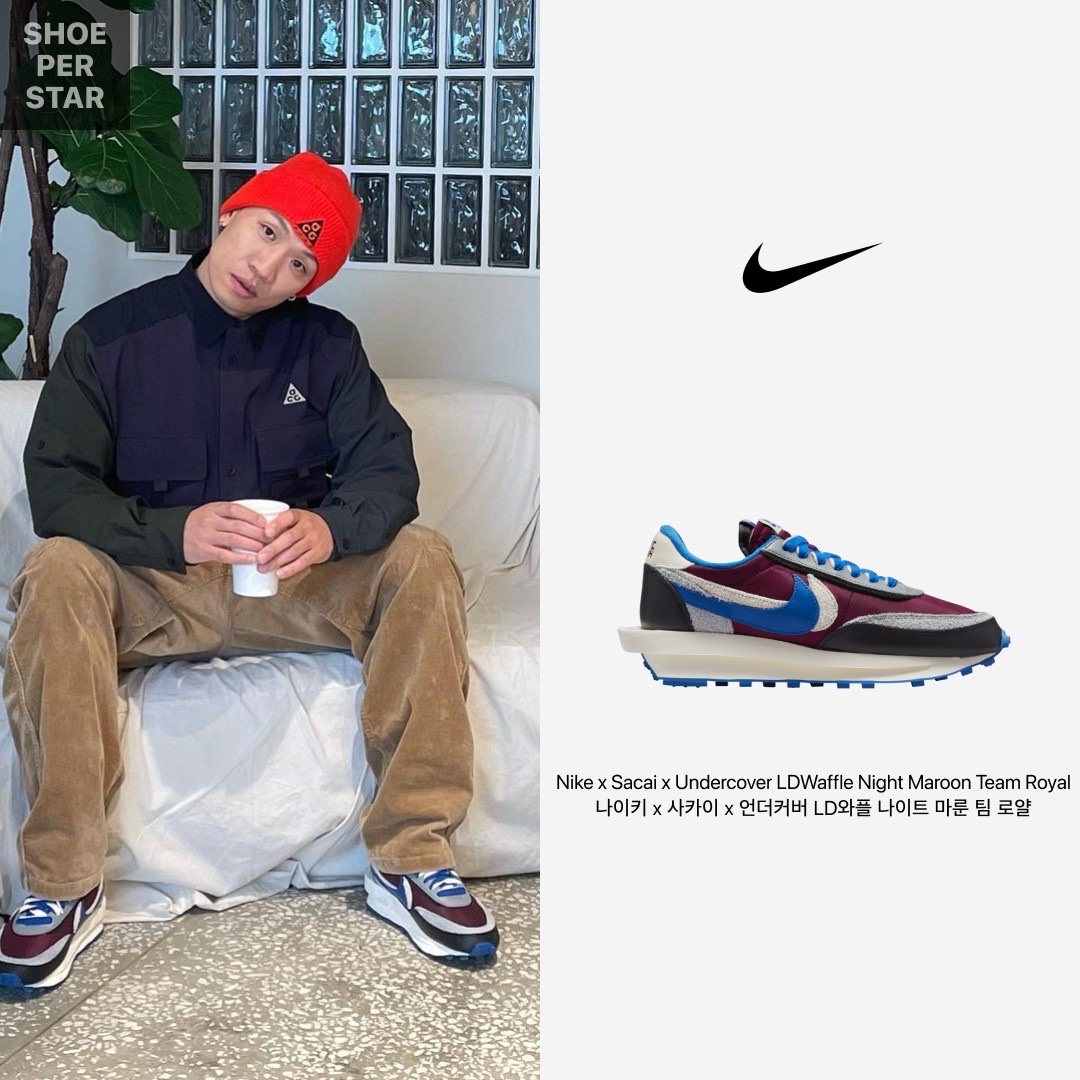 Nike x Sacai x Undercover LDWaffle Night Maroon Team Royal 착용 스타일 - 1