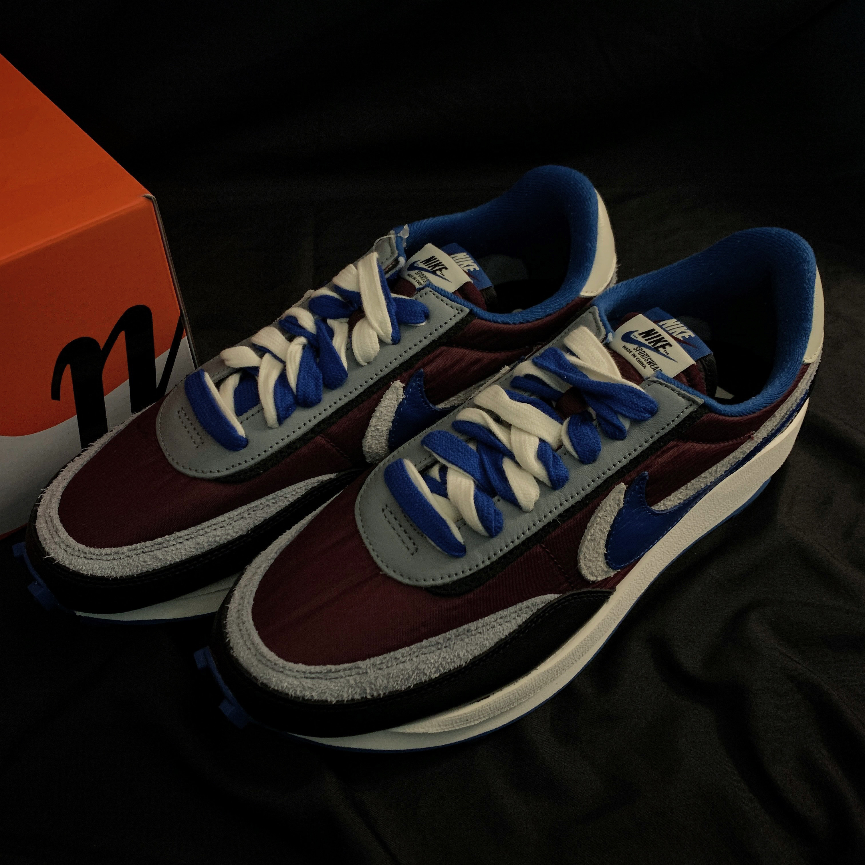 Nike x Sacai x Undercover LDWaffle Night Maroon Team Royal 착용 스타일