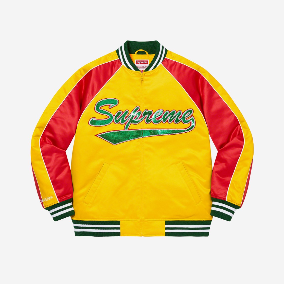 Supreme Mitchell & Ness Sequin Logo Varsity Jacket Gold - 21FW 상세 이미지 1