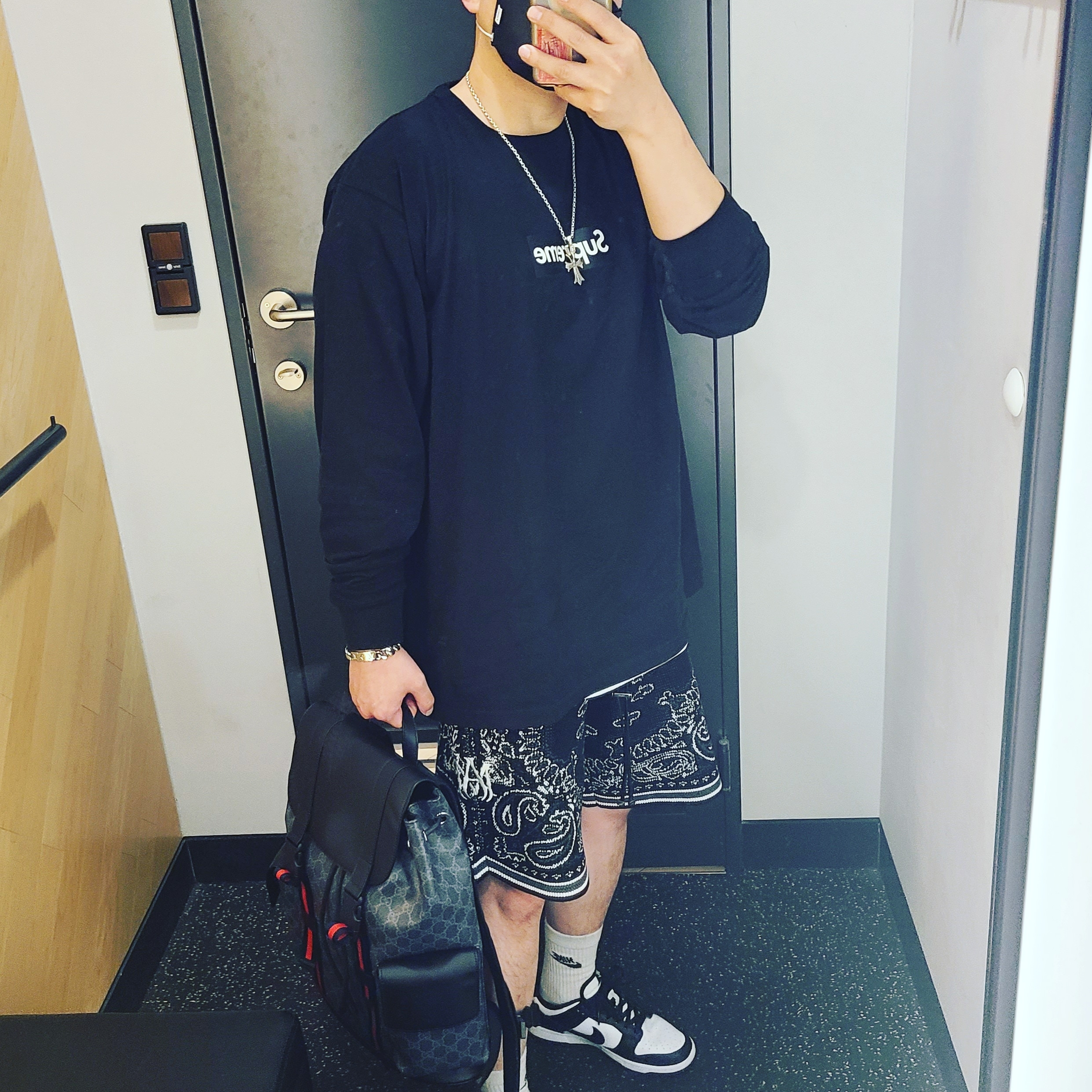 Nike Dunk Low Retro Black, Supreme Box Logo L/S T-Shirt Black - 20FW 착용 스타일