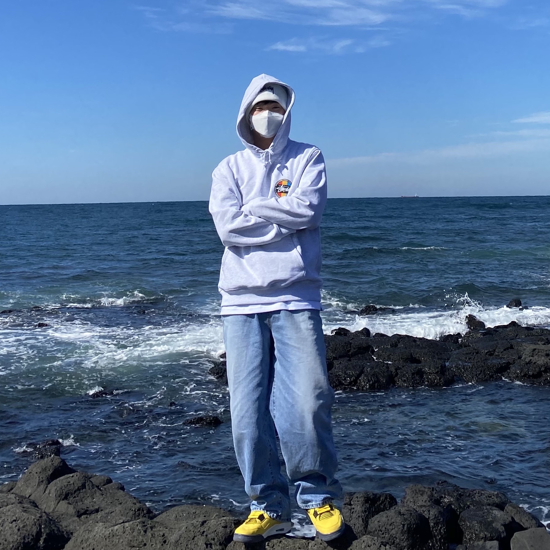 Nike x Stussy Cuff Beanie White, Stussy Classic Dot Hoodie Ash Heather 착용 스타일