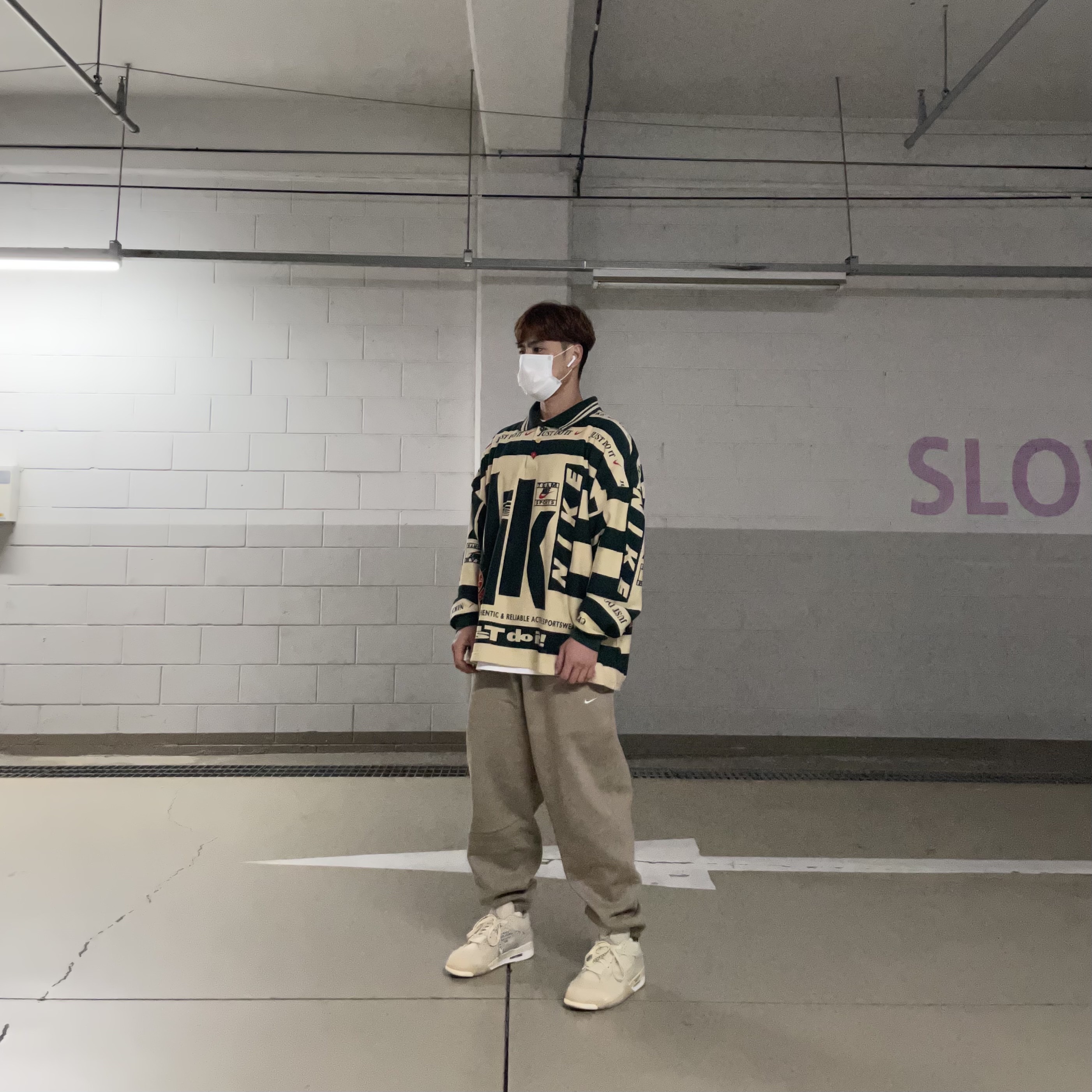 Nike x Cactus Plant Flea Market Long Sleeve Polo Natural - US/EU, Nike x Cactus Plant Flea Market Long Sleeve Polo Natural - Asia 착용 스타일
