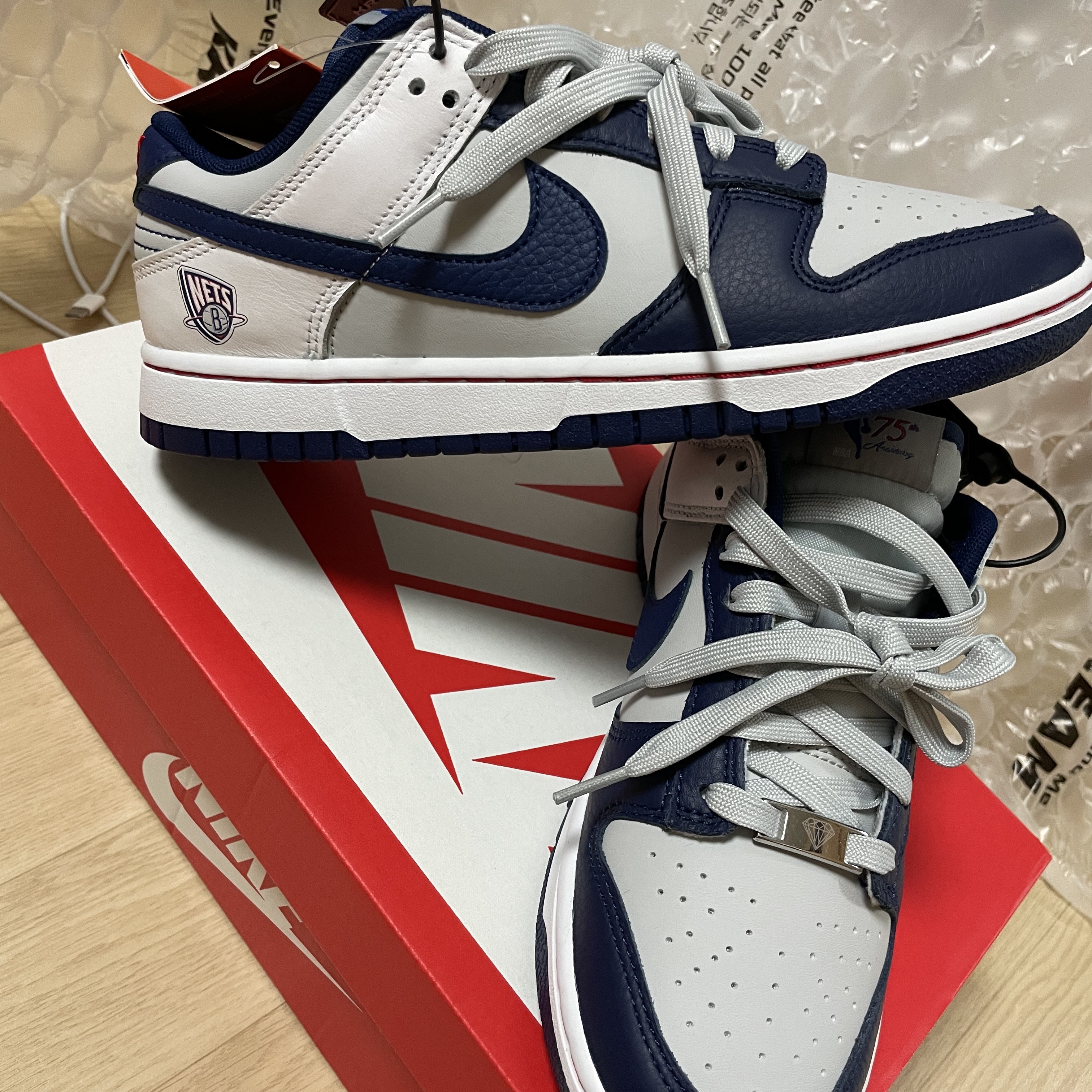 Nike x NBA Dunk Low Retro EMB Nets 착용 스타일 - 1