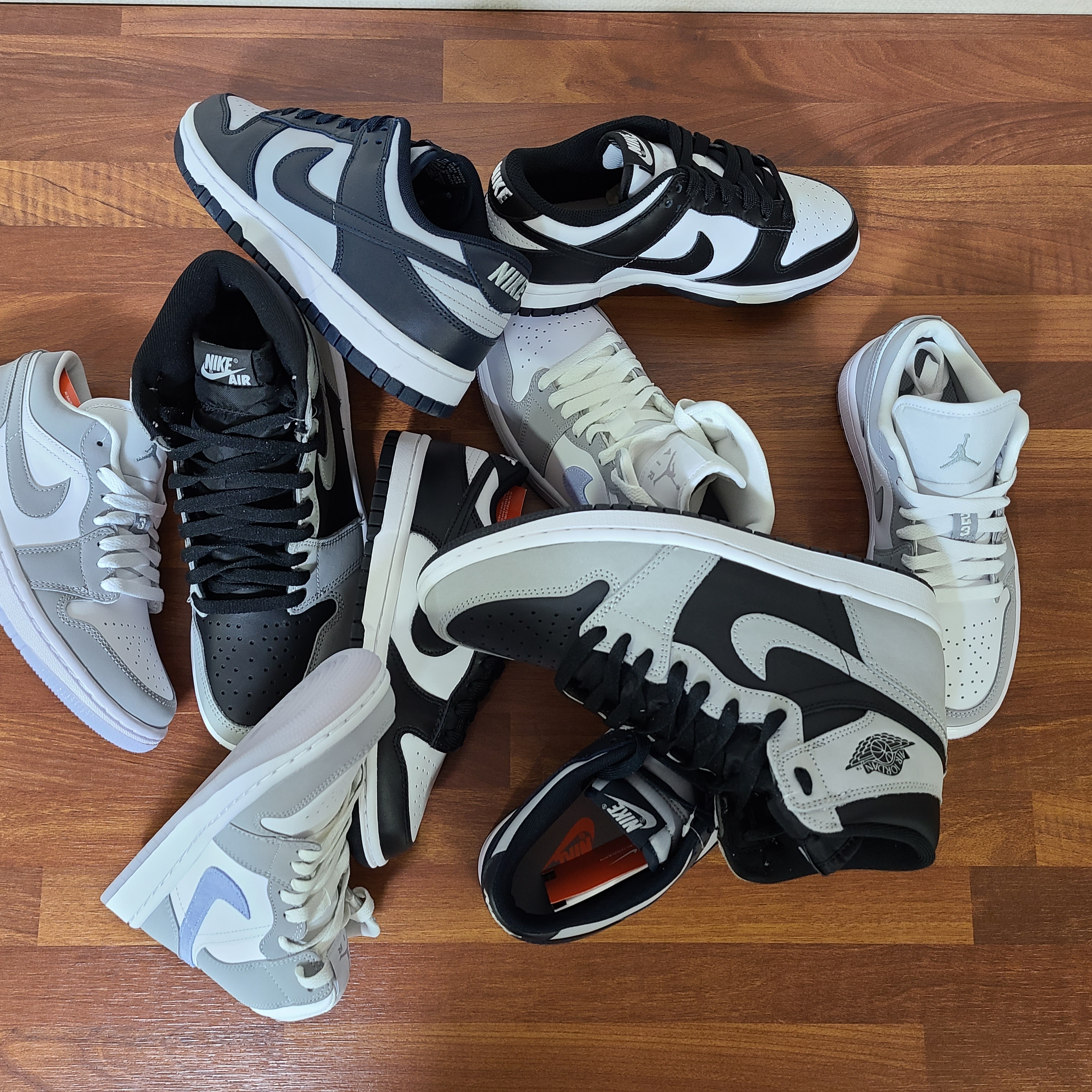 Jordan 1 Retro High OG Shadow 2.0, (W) Jordan 1 Mid Wolf Grey 착용 스타일