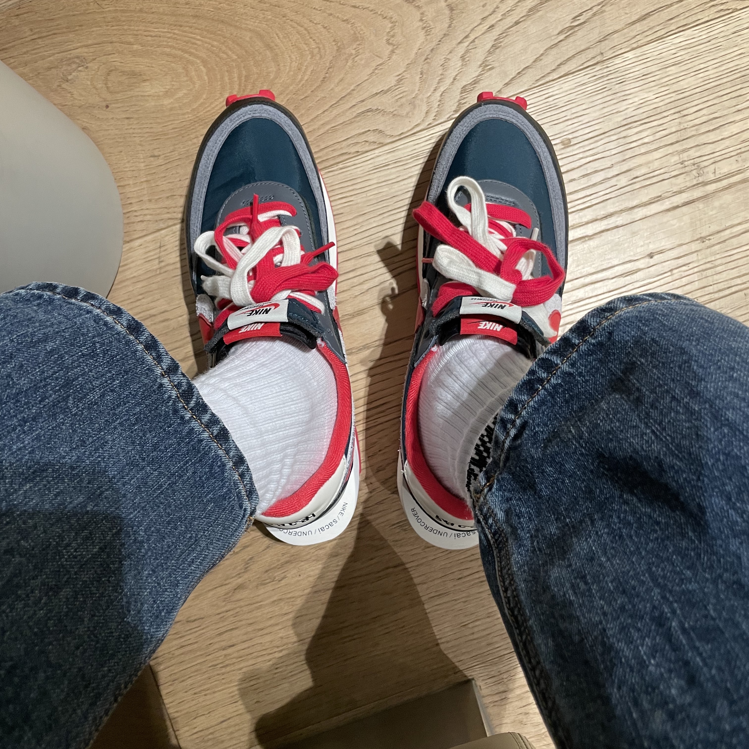 Nike x Sacai x Undercover LDWaffle Midnight Spruce University Red 착용 스타일 - 1