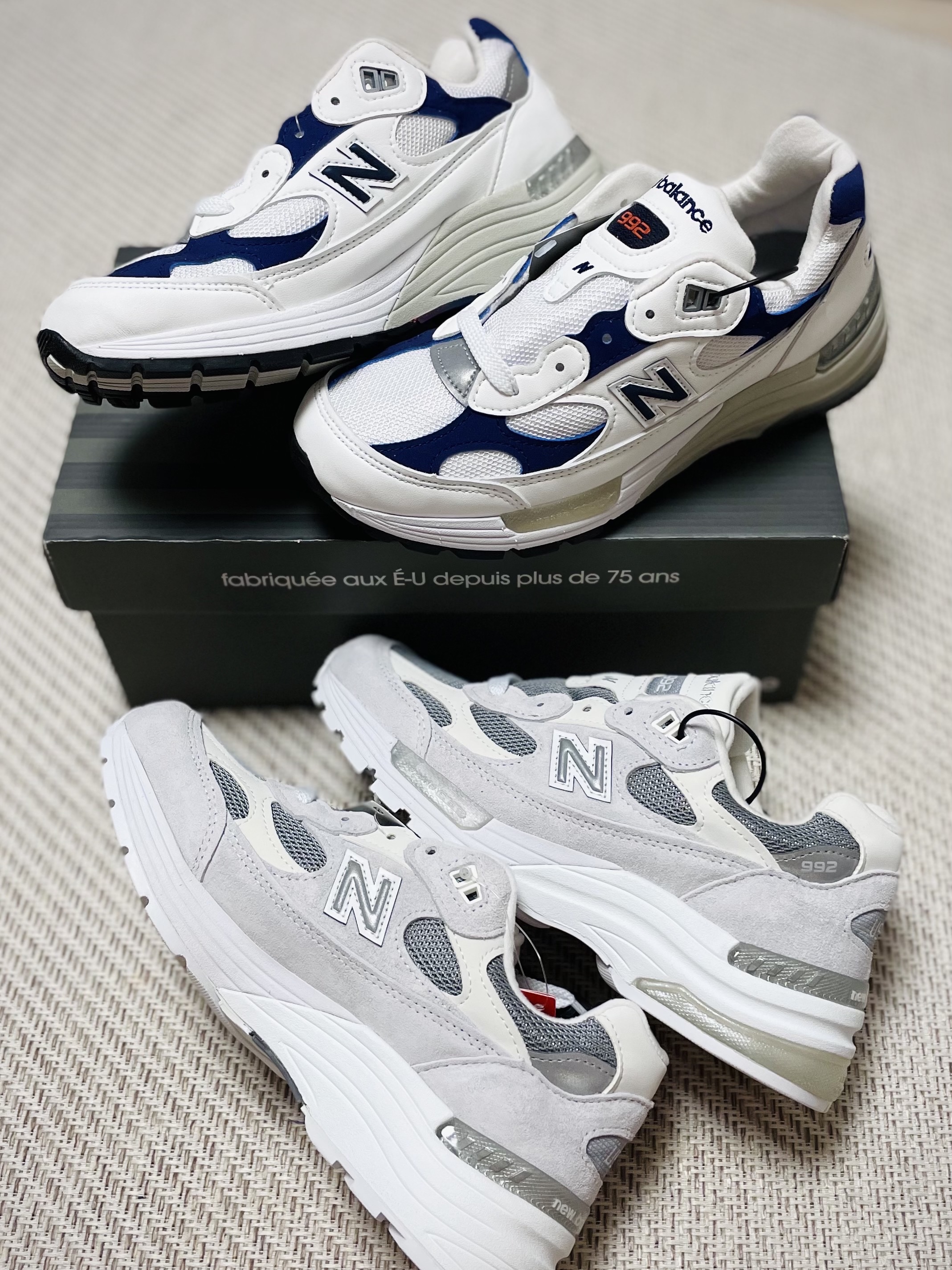 New Balance 992 Made in USA White Navy, New Balance 992 Made in USA White Silver 착용 스타일