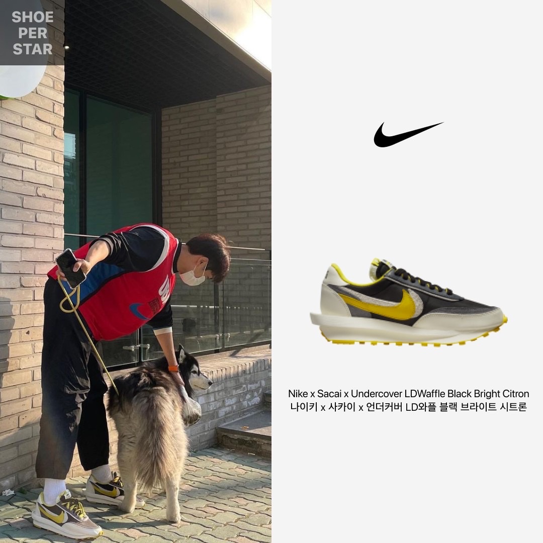 Nike Dunk Low Retro Black, Nike x Sacai x Undercover LDWaffle Black Bright Citron 착용 스타일 - 3