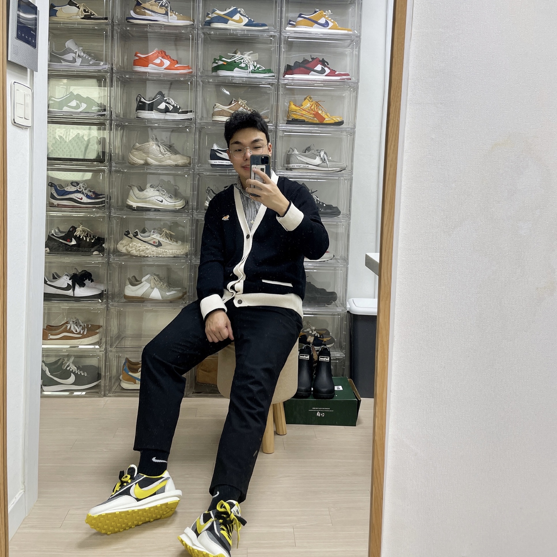 Nike x Sacai x Undercover LDWaffle Black Bright Citron 착용 스타일 - 1