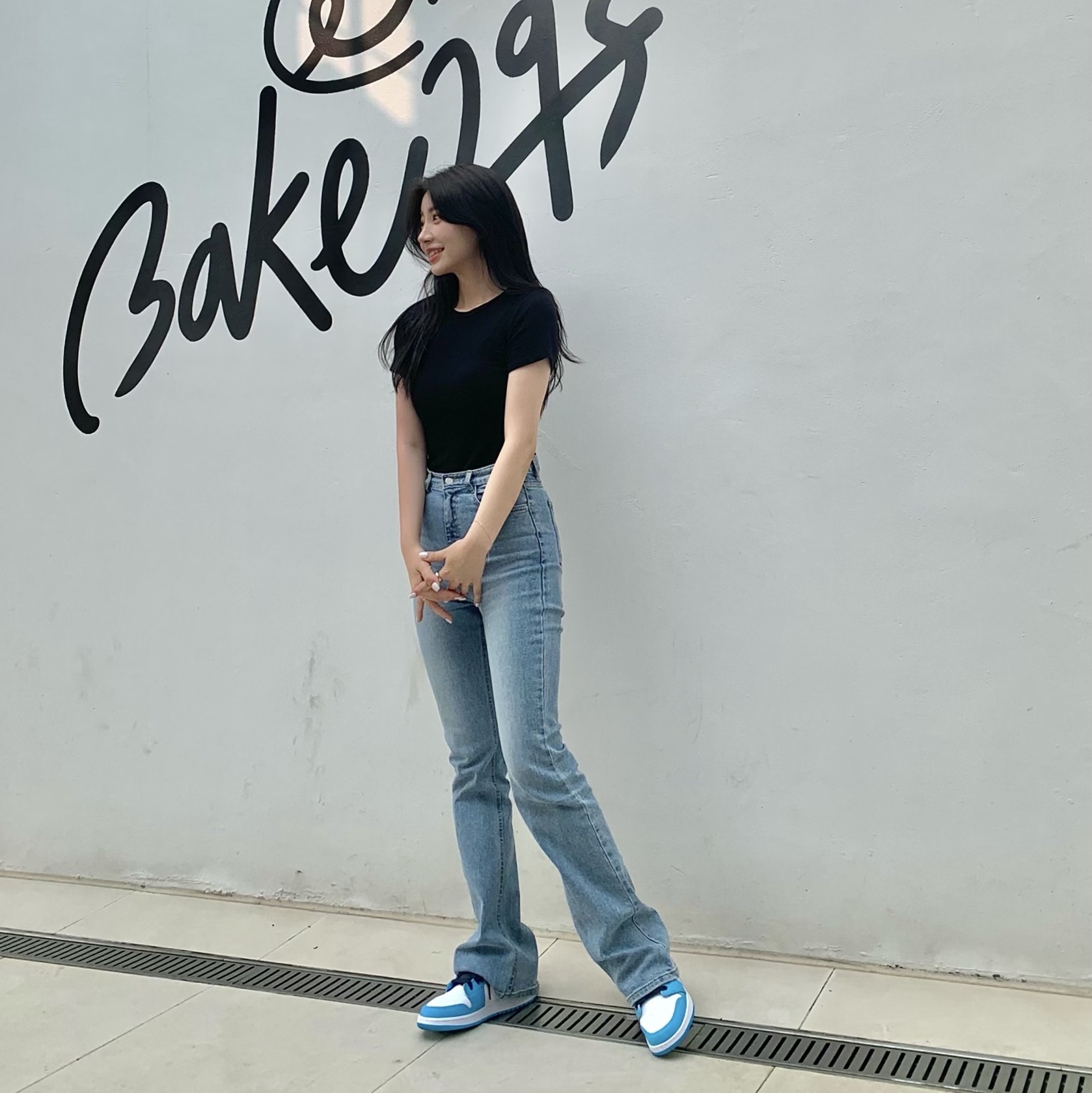 Jordan 1 Low Dark Powder Blue, (GS) Jordan 1 Low Dark Powder Blue 착용 스타일 - 1