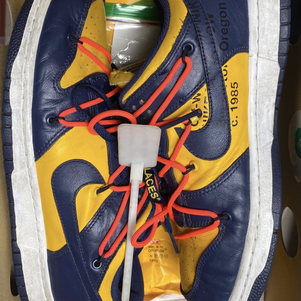 Nike x Off-White Dunk Low University Red, Nike x Off-White Dunk Low University Gold Midnight Navy 착용 스타일 - 4
