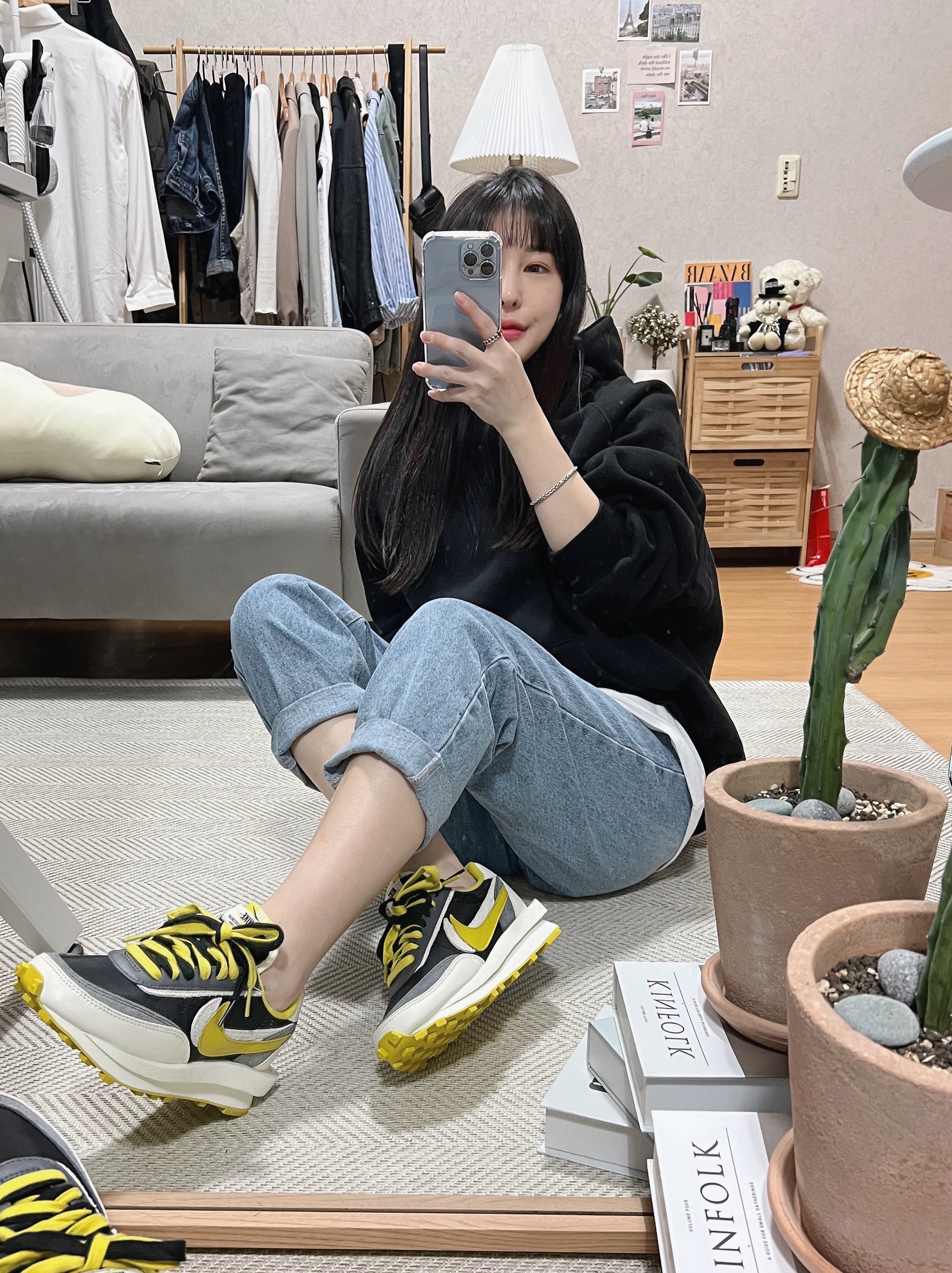 Nike x Sacai x Undercover LDWaffle Black Bright Citron 착용 스타일 - 1