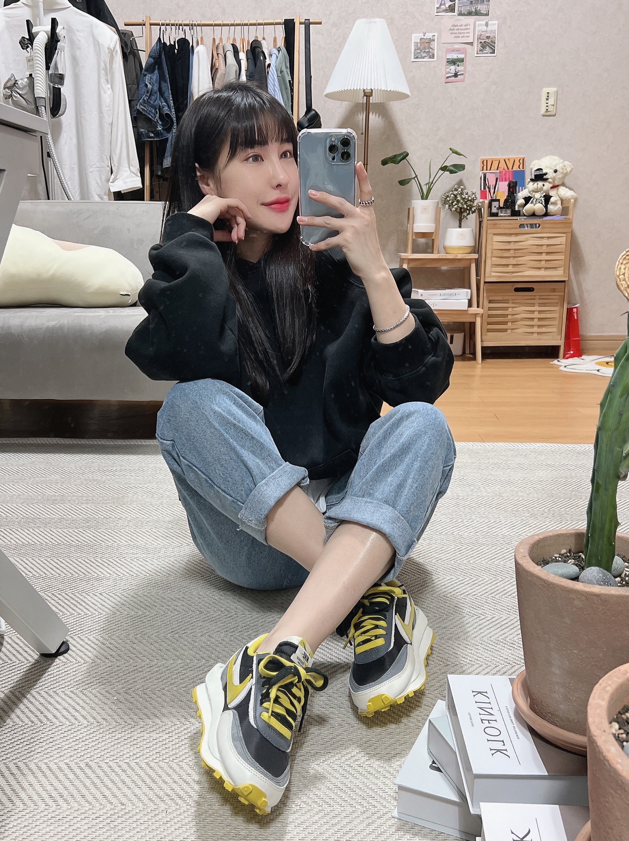 Nike x Sacai x Undercover LDWaffle Black Bright Citron 착용 스타일 - 2