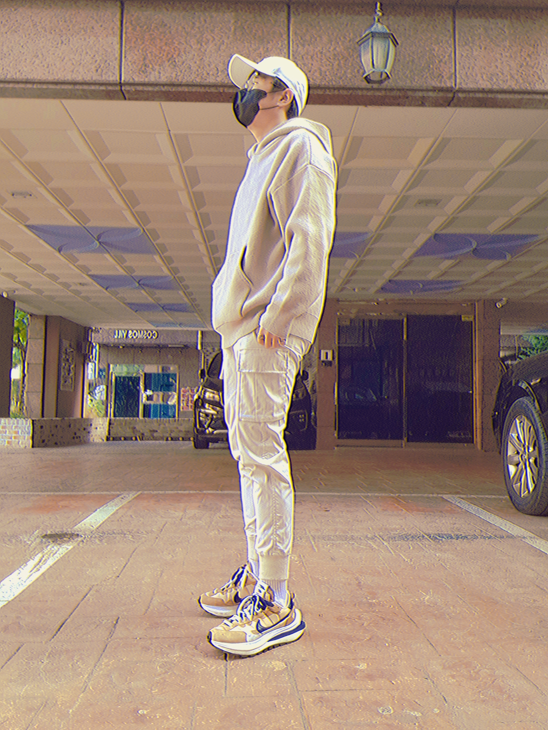 Nike x Sacai VaporWaffle Sesame and Blue Void 착용 스타일