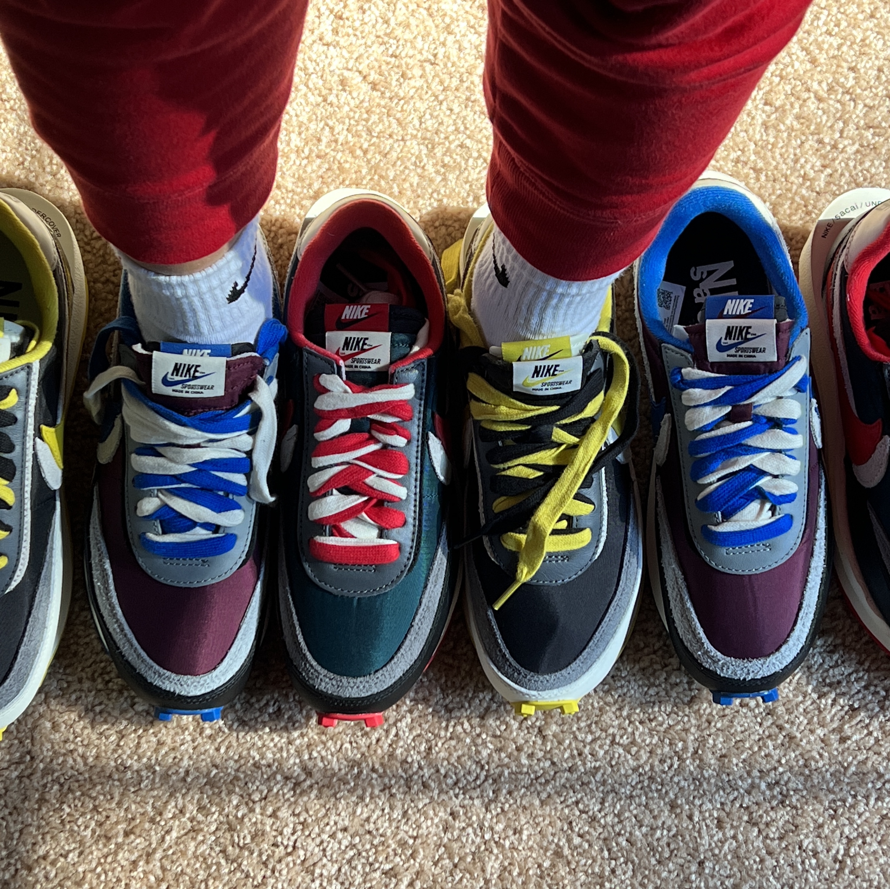 Nike x Sacai x Undercover LDWaffle Black Bright Citron, Nike x Sacai x Undercover LDWaffle Night Maroon Team Royal 착용 스타일 - 4