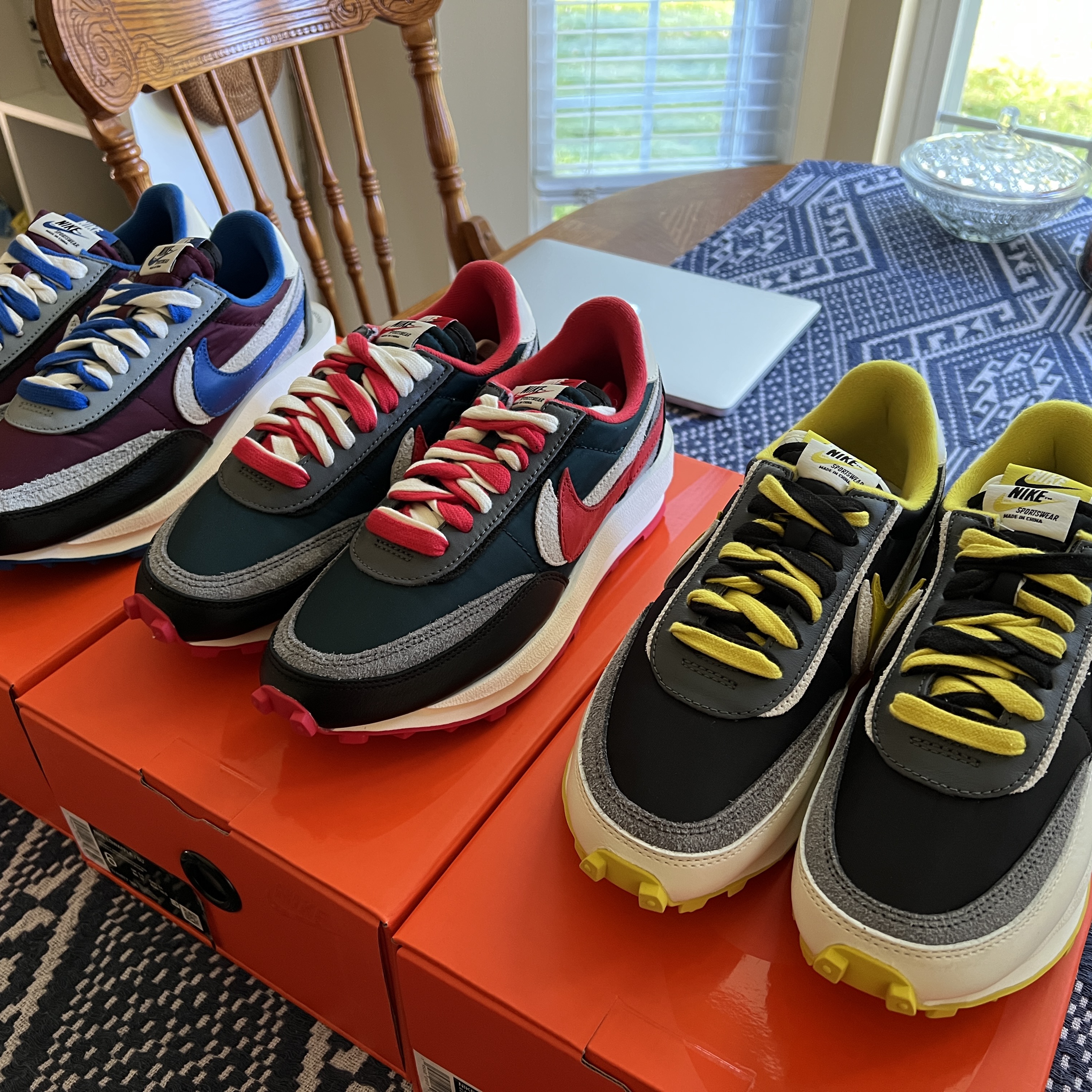 Nike x Sacai x Undercover LDWaffle Black Bright Citron, Nike x Sacai x Undercover LDWaffle Night Maroon Team Royal 착용 스타일 - 3