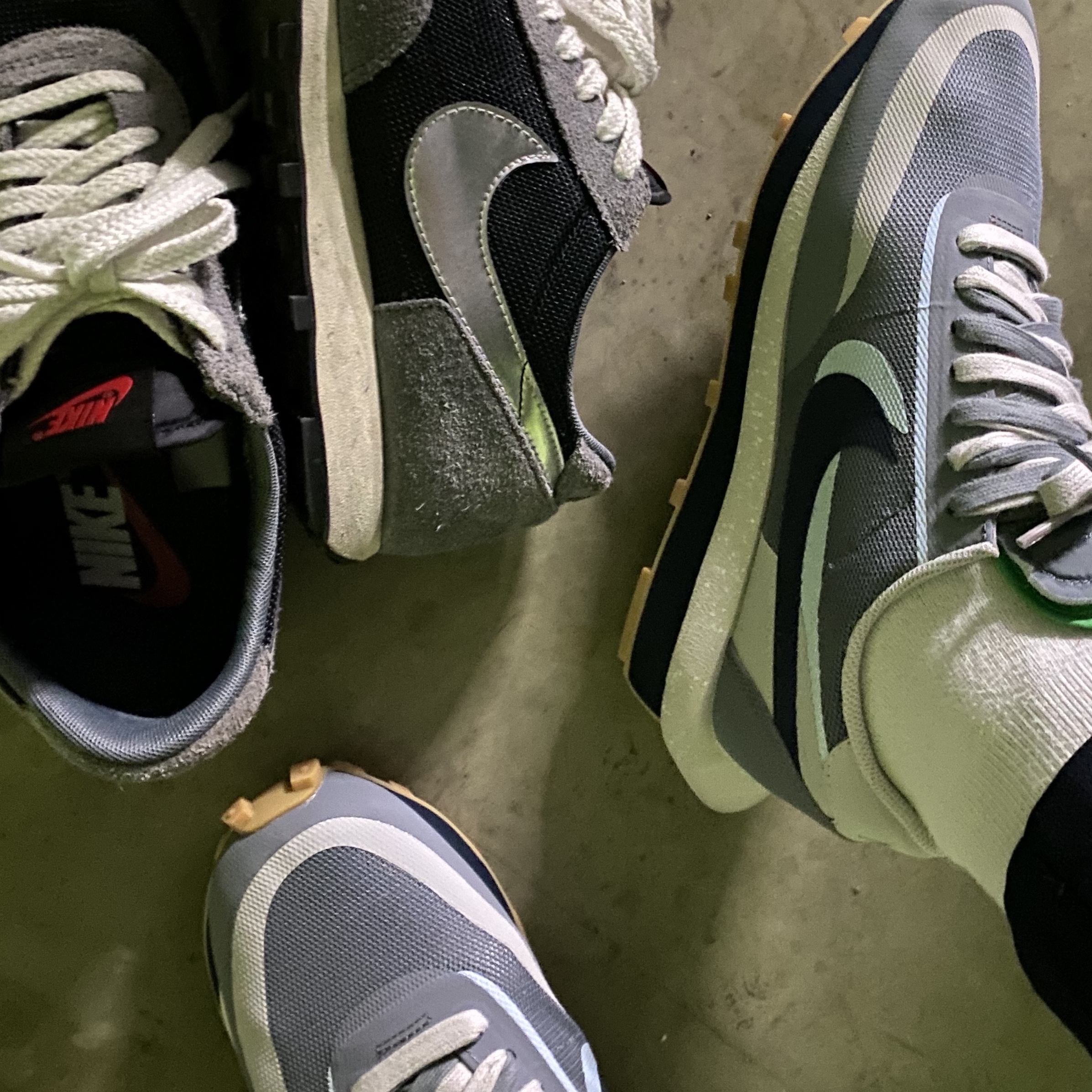 Nike Daybreak SP Black Metallic Silver, Nike x Sacai x Clot LDWaffle Cool Grey 착용 스타일