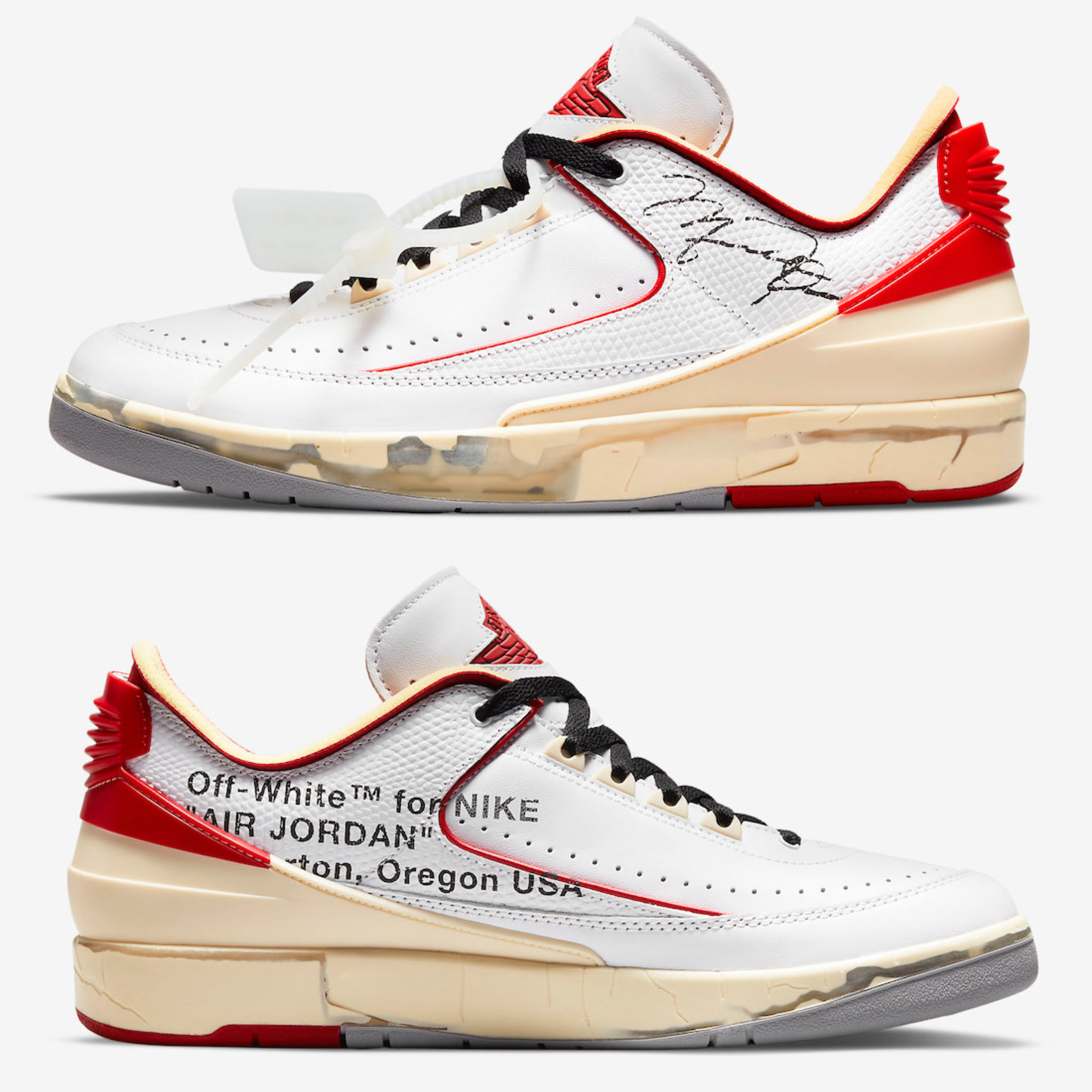 Jordan 2 x Off-White Retro Low SP White and Varsity Red, Jordan 2 x Off-White Retro Low SP Black and Varsity Royal 착용 스타일 - 3