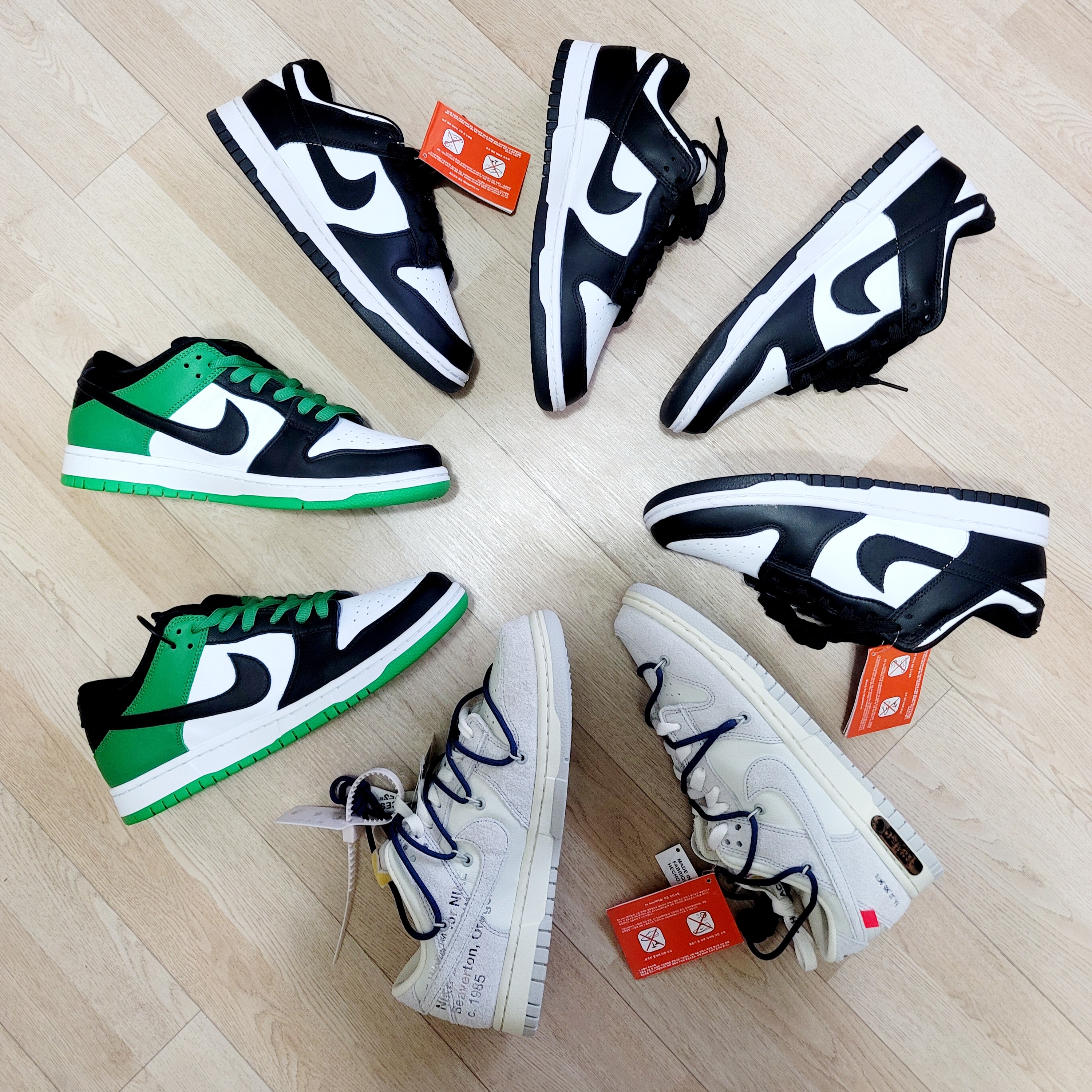 Nike SB Dunk Low Pro Black and Classic Green, Nike x Off-White Dunk Low The 50 - Lot 18 착용 스타일