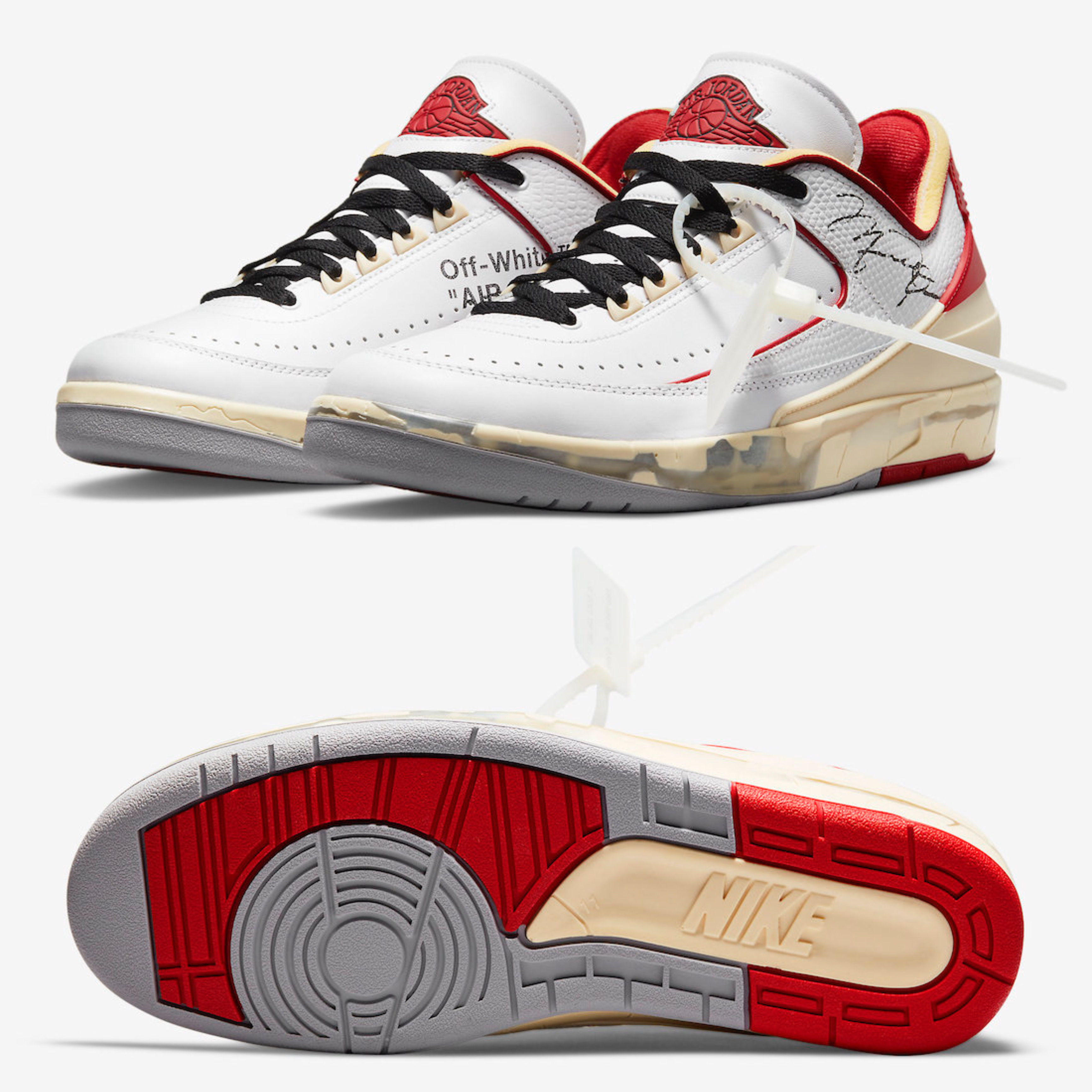Jordan 2 x Off-White Retro Low SP White and Varsity Red, Jordan 2 x Off-White Retro Low SP Black and Varsity Royal 착용 스타일 - 2
