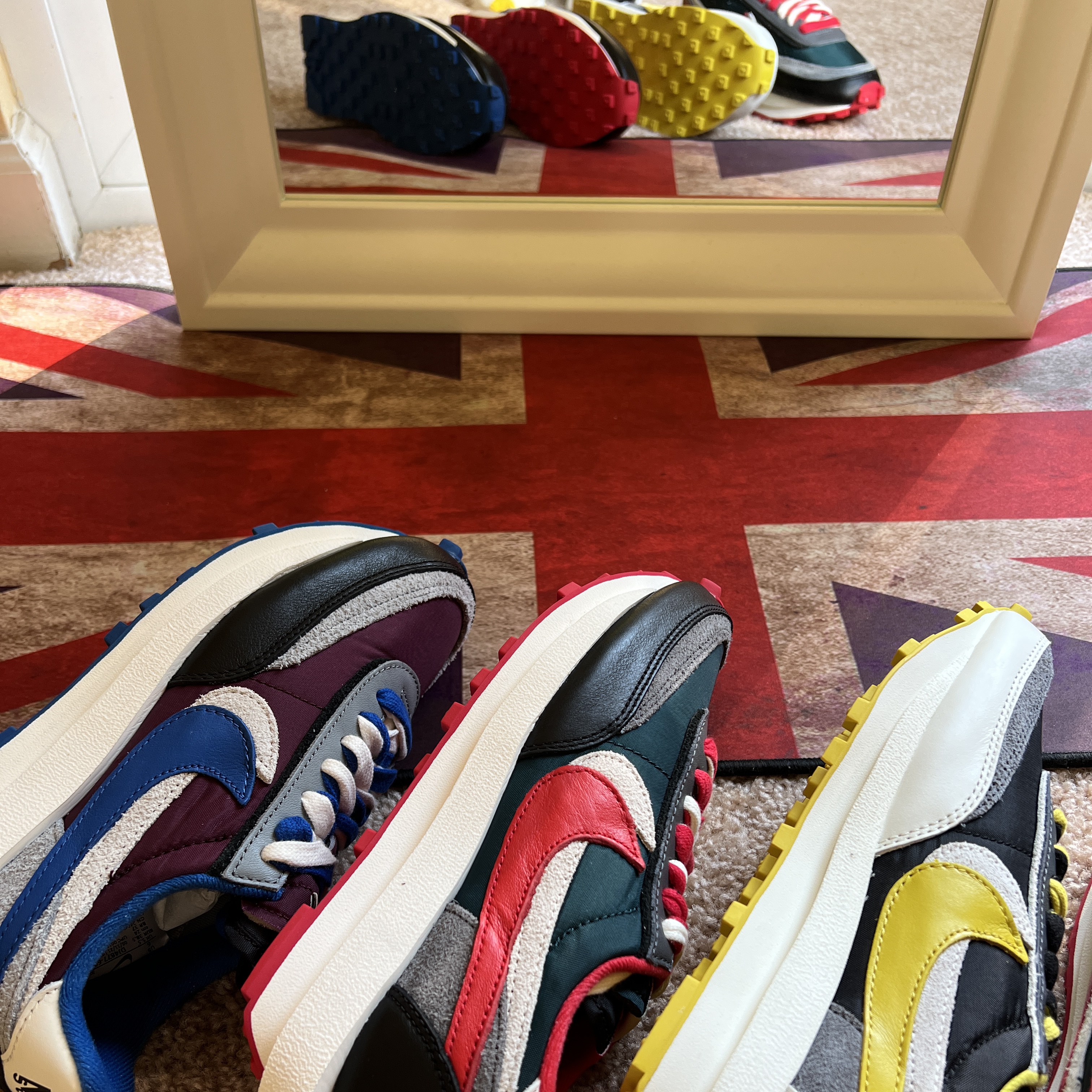 Nike x Sacai x Undercover LDWaffle Black Bright Citron, Nike x Sacai x Undercover LDWaffle Night Maroon Team Royal 착용 스타일 - 2
