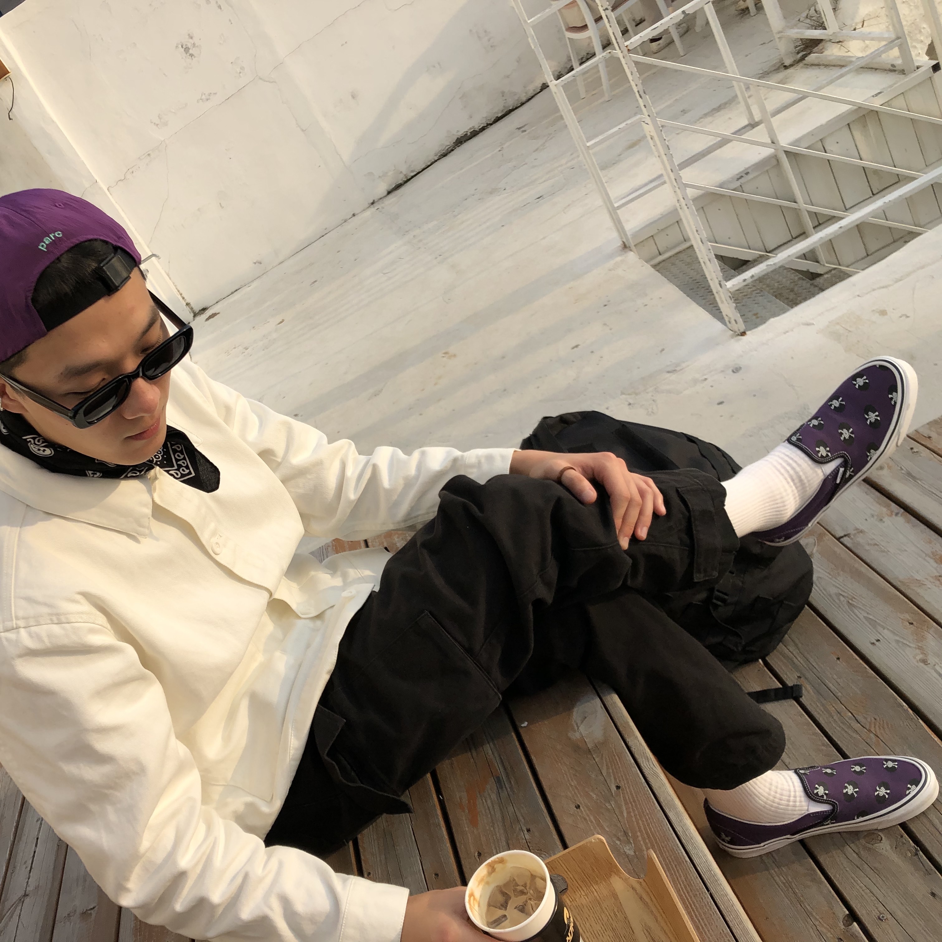 Vans Vault x Wacko Maria Classic Slip-On LX Purple 착용 스타일 - 2