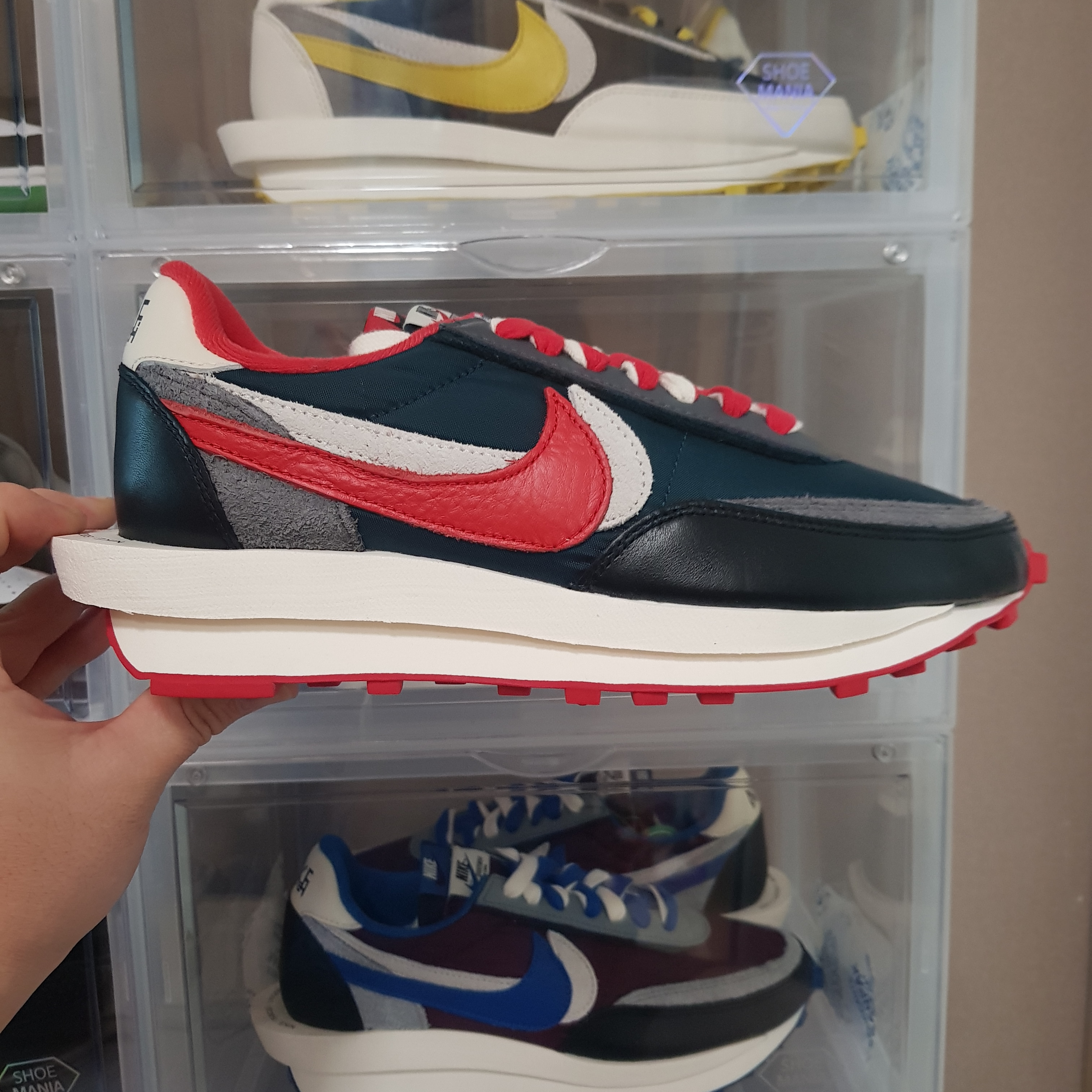 Nike x Sacai x Undercover LDWaffle Midnight Spruce University Red, Nike x Sacai x Undercover LDWaffle Black Bright Citron 착용 스타일