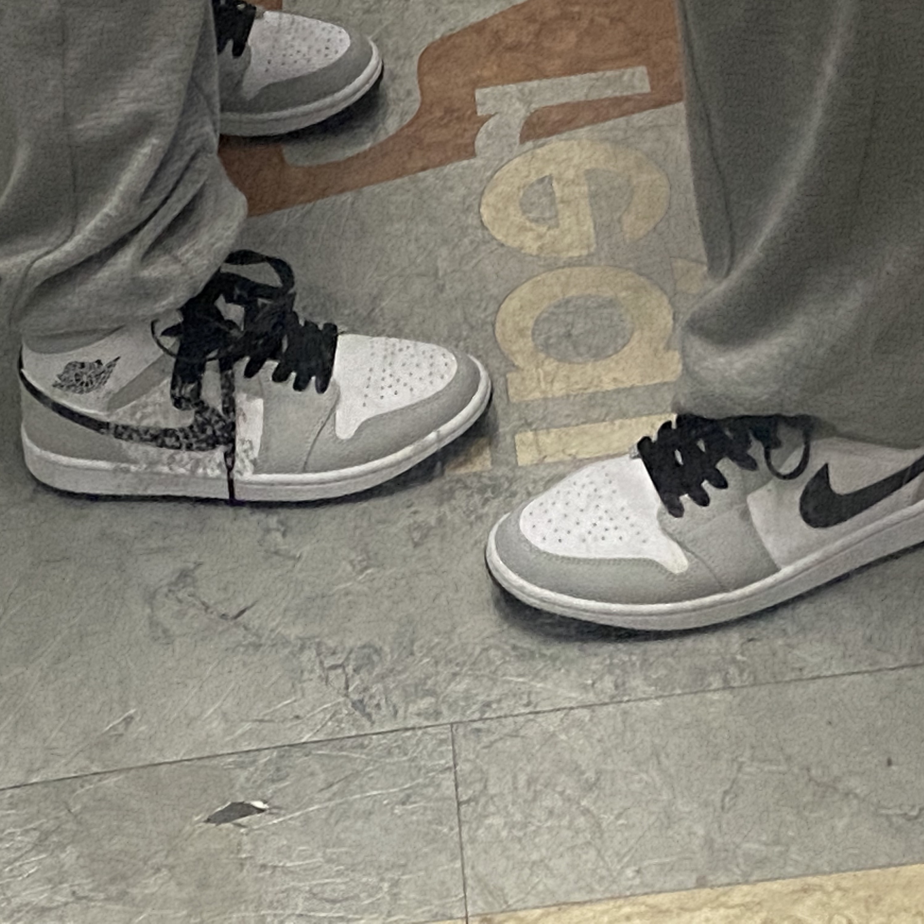 (W) Jordan 1 Mid Grey Fog 착용 스타일 - 2