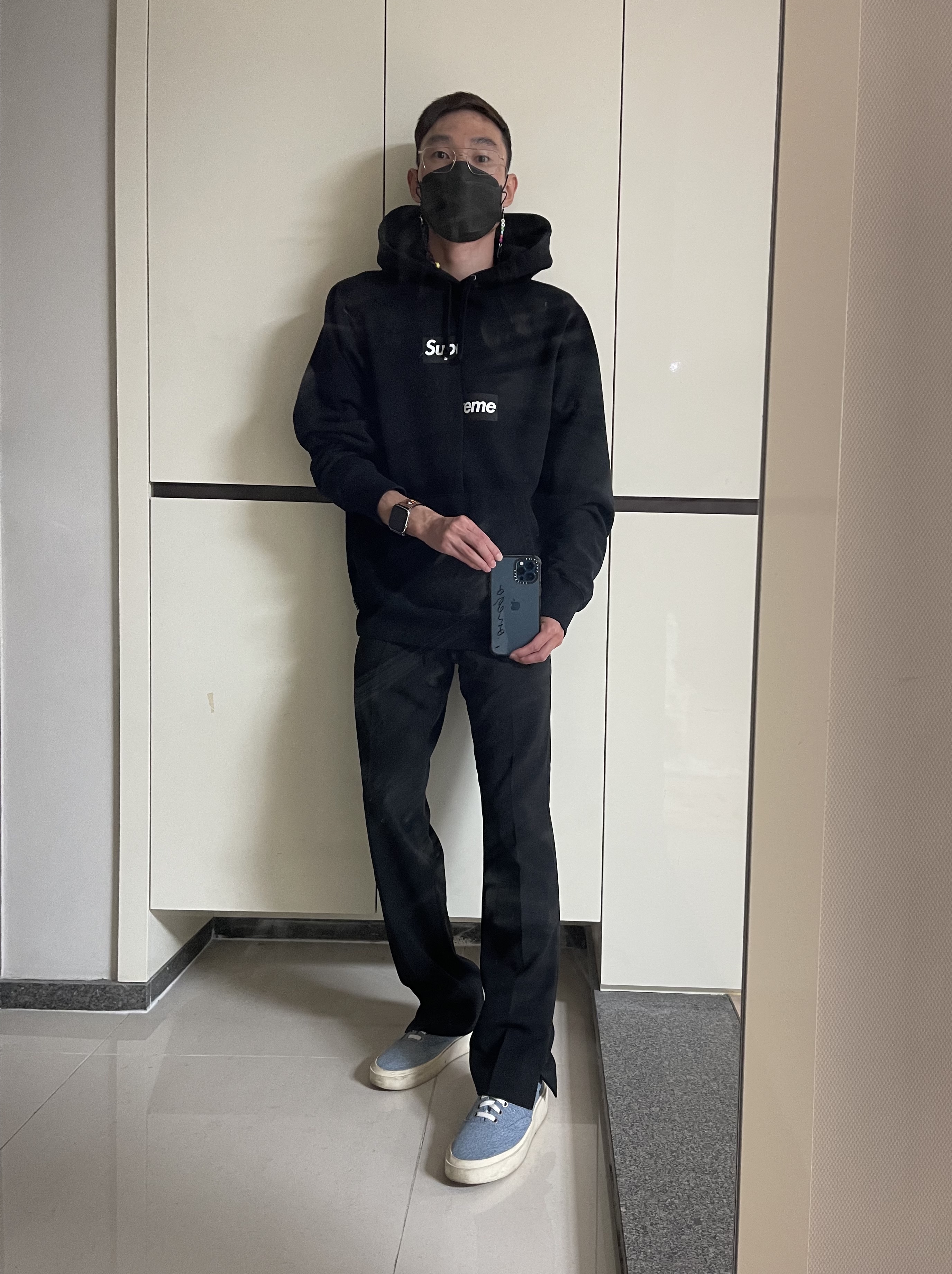 Supreme x Comme des Garcons Shirt Split Box Logo Hooded Sweatshirt Black - 18FW 착용 스타일 - 1