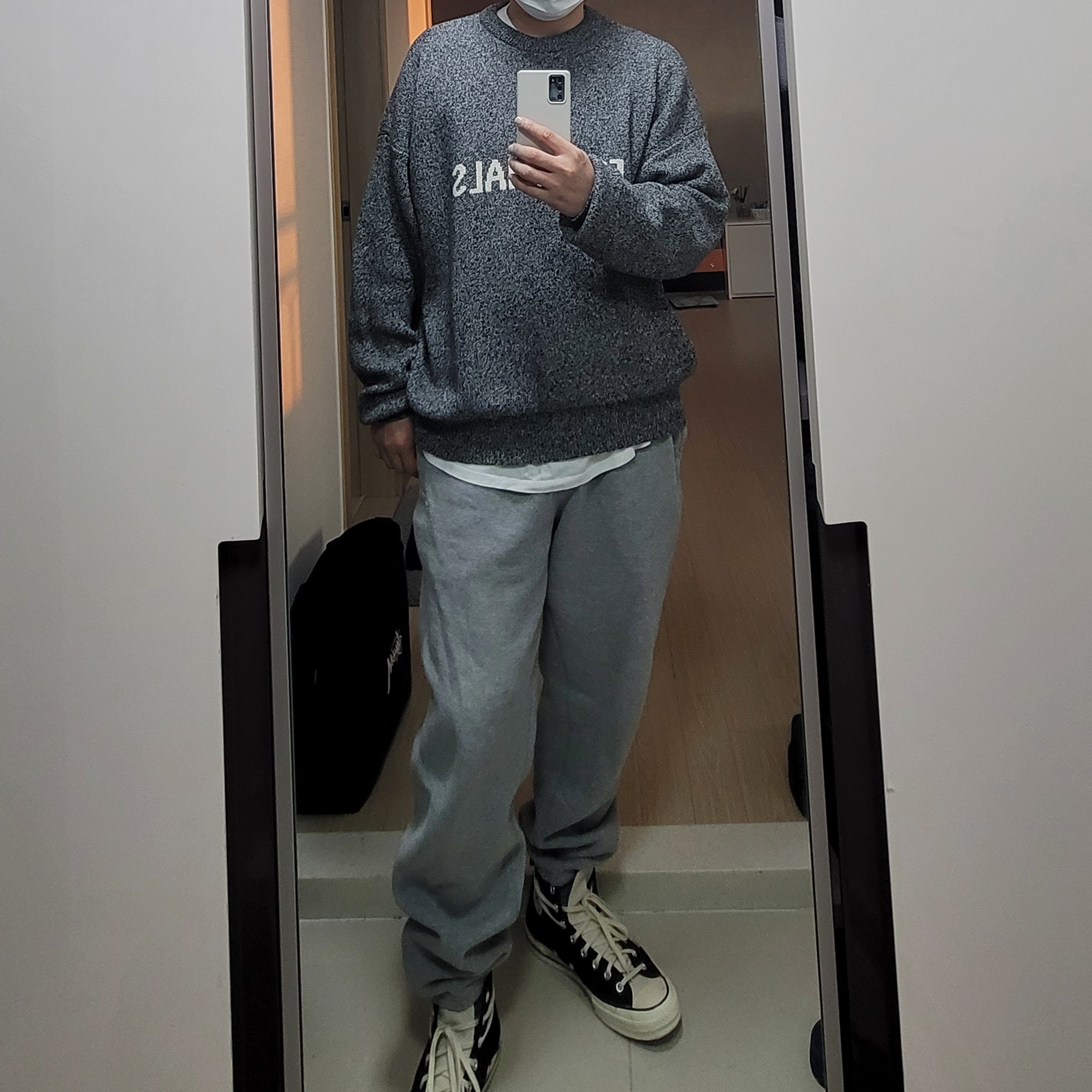 Converse x Fear of God Essentials Chuck 70 Hi Black 2020, Essentials Knit Sweater Grey Melange - 20SS 착용 스타일