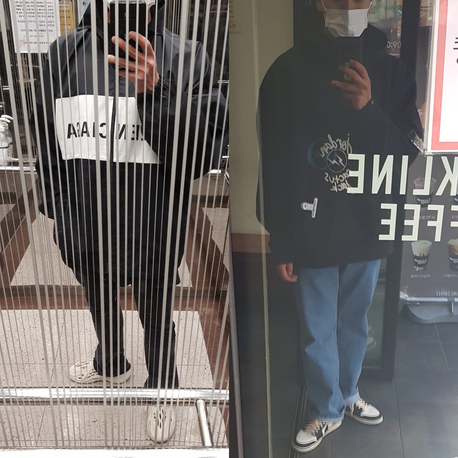 Jordan 1 x Travis Scott x Fragment Retro Low OG SP Military Blue, Jordan x Travis Scott x Fragment Hoodie Black (DJ0615-010) 착용 스타일