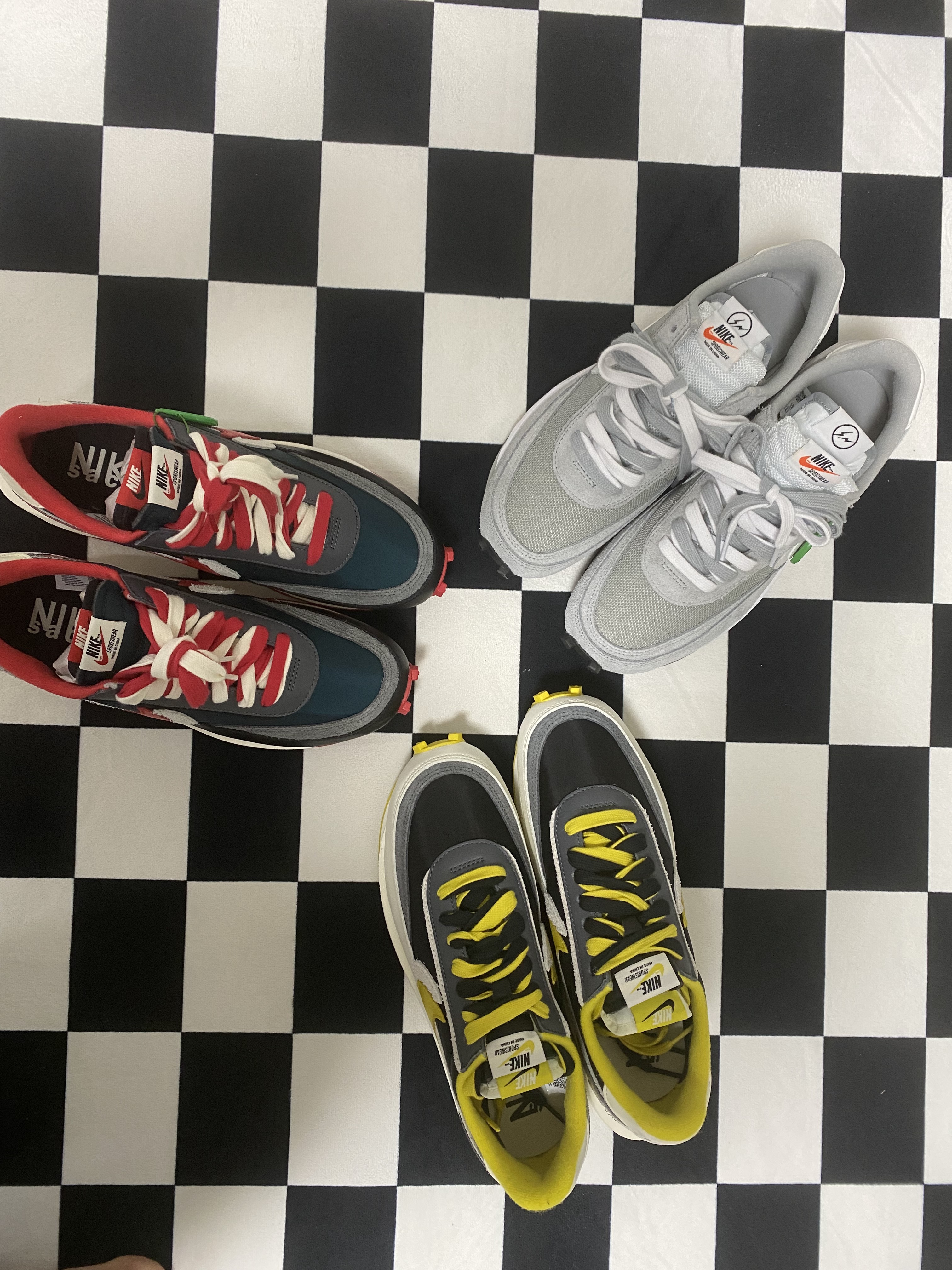 Nike x Sacai x Undercover LDWaffle Black Bright Citron, Nike x Sacai x Fragment LDWaffle Light Smoke Grey 착용 스타일