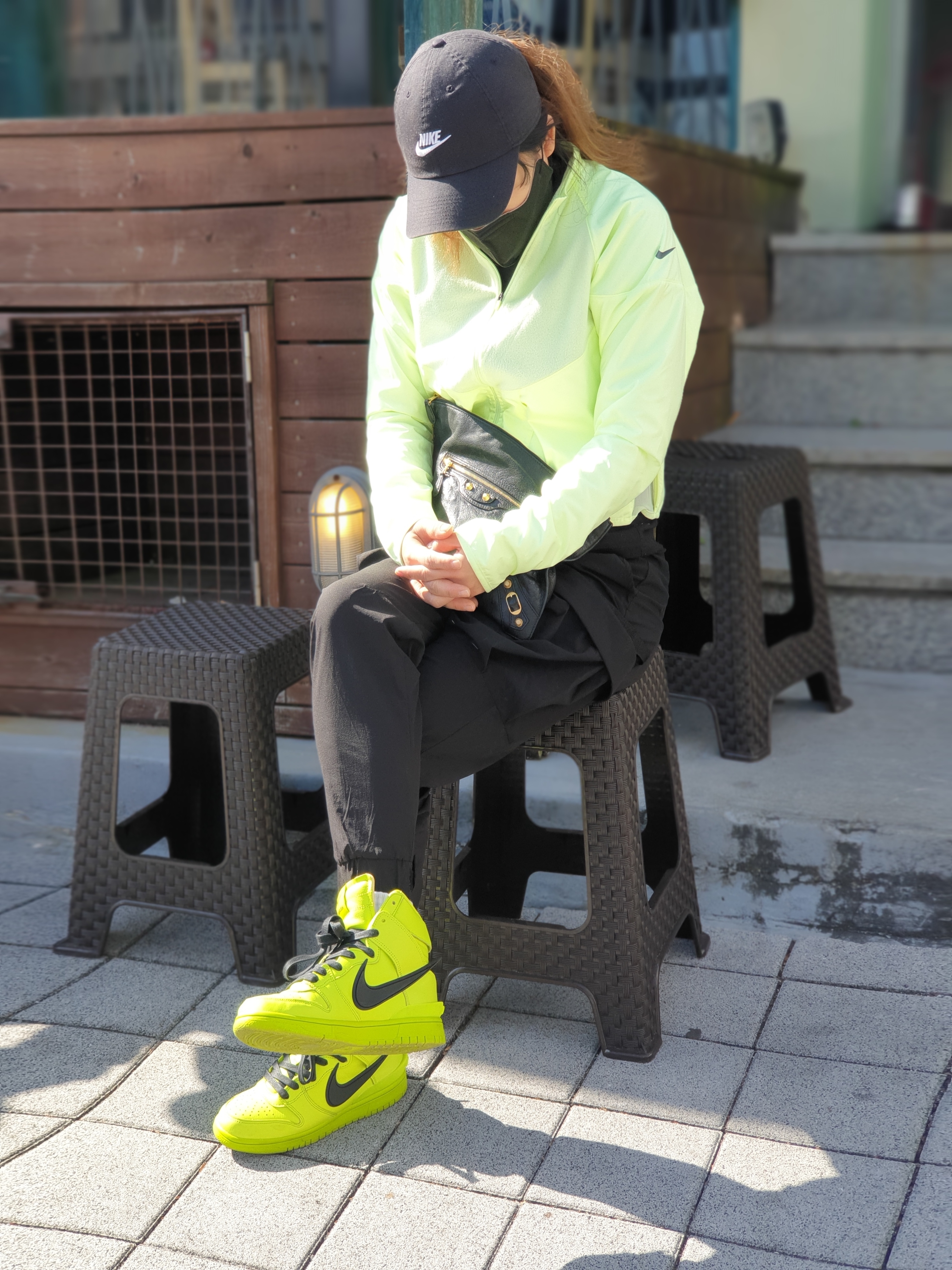 Nike x Ambush Dunk High Flash Lime 착용 스타일