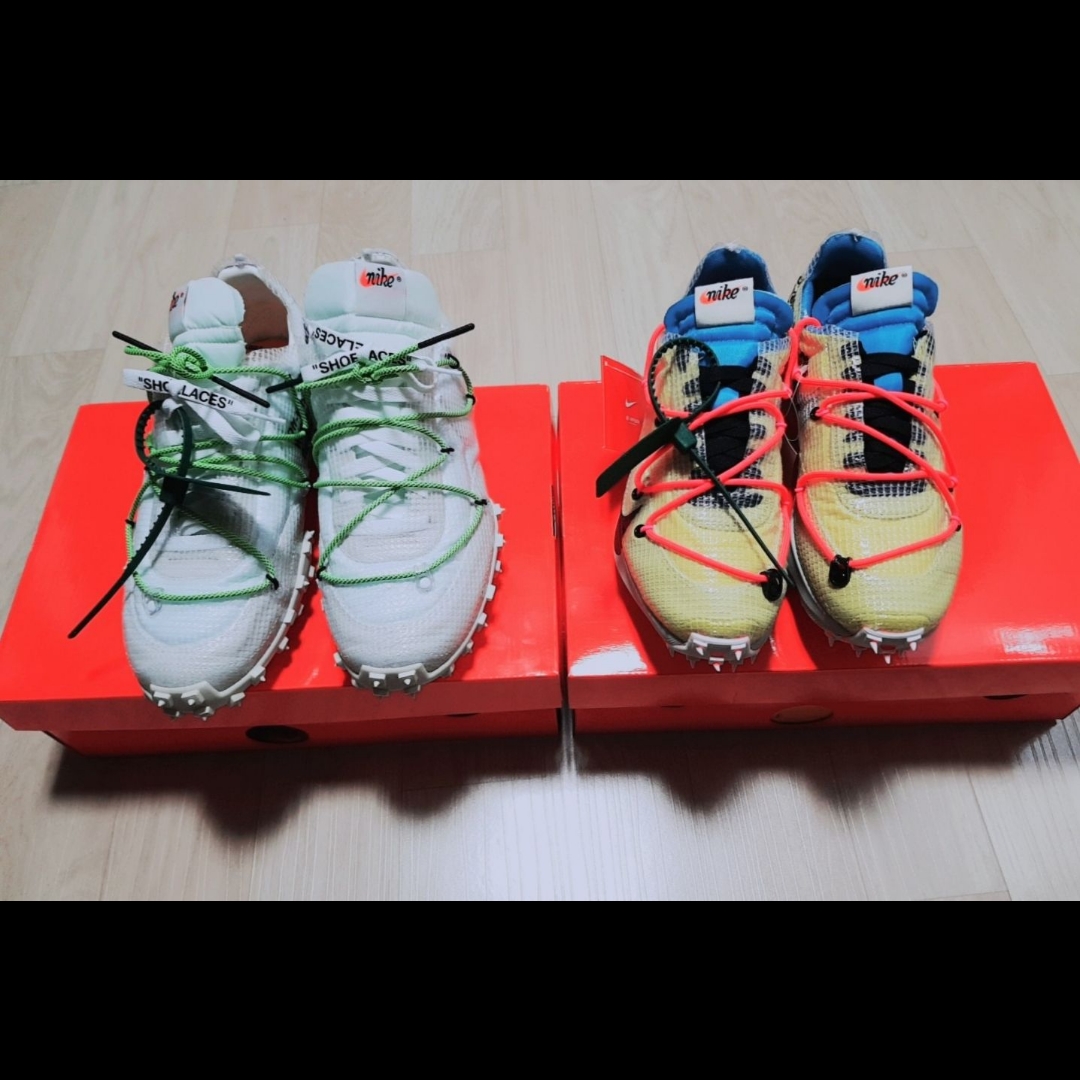 (W) Nike x Off-White Vapor Street Tour Yellow, (W) Nike x Off-White Waffle Racer White 착용 스타일