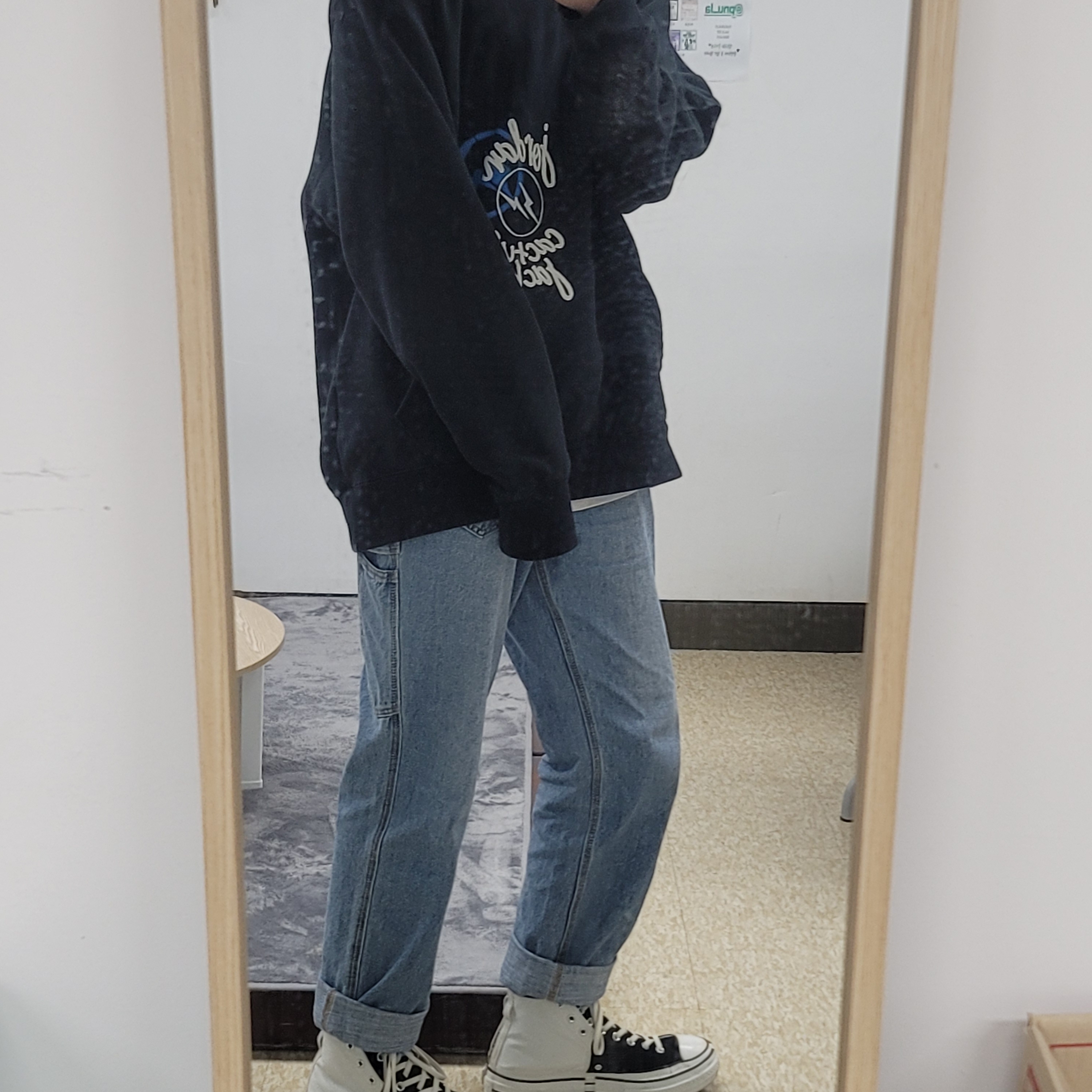 Jordan x Travis Scott x Fragment Hoodie Black (DJ0615-010), Converse x Feng Chen Wang Chuck 70 2-in-1 Natural Ivory Black 착용 스타일