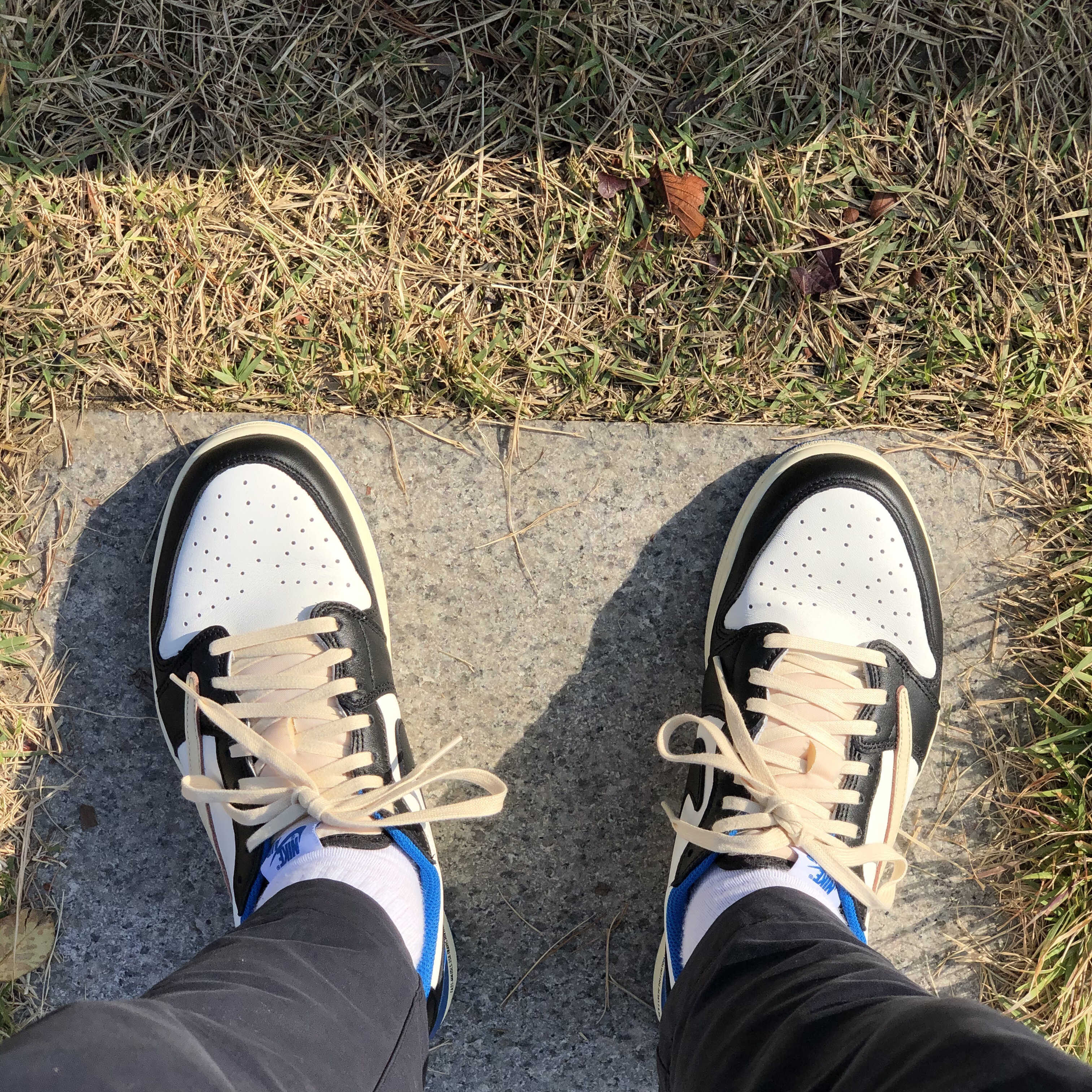 Jordan 1 x Travis Scott x Fragment Retro Low OG SP Military Blue 착용 스타일 - 2
