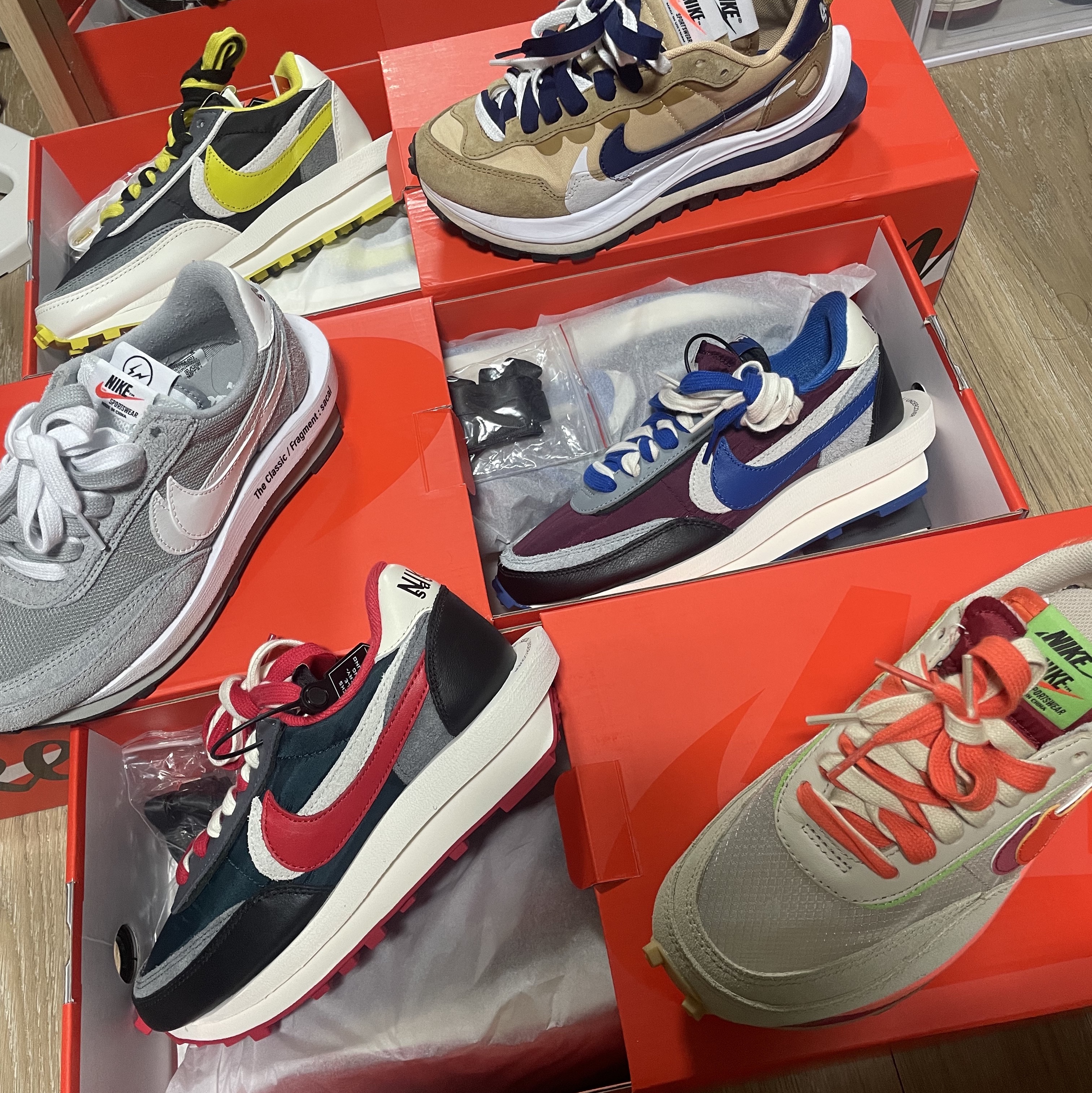 Nike x Sacai x Undercover LDWaffle Black Bright Citron, Nike x Sacai x Fragment LDWaffle Light Smoke Grey 착용 스타일