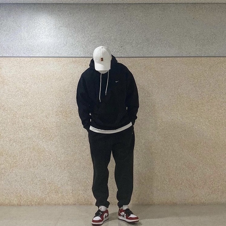 Nike M NRG Sweatpants Wash Black White, Nike M NRG Hoodie Wash Black 착용 스타일 - 2