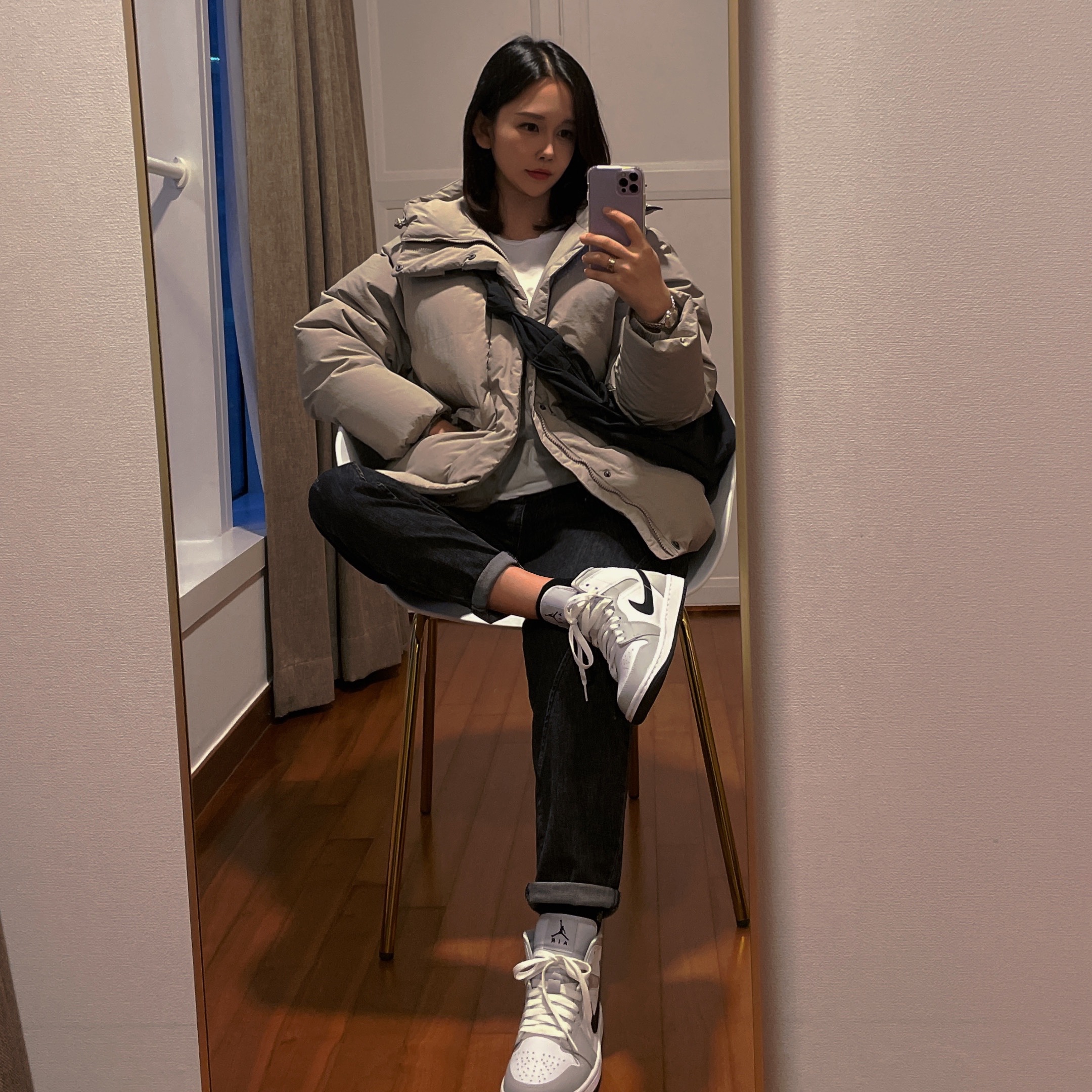 (W) Jordan 1 Mid Grey Fog 착용 스타일