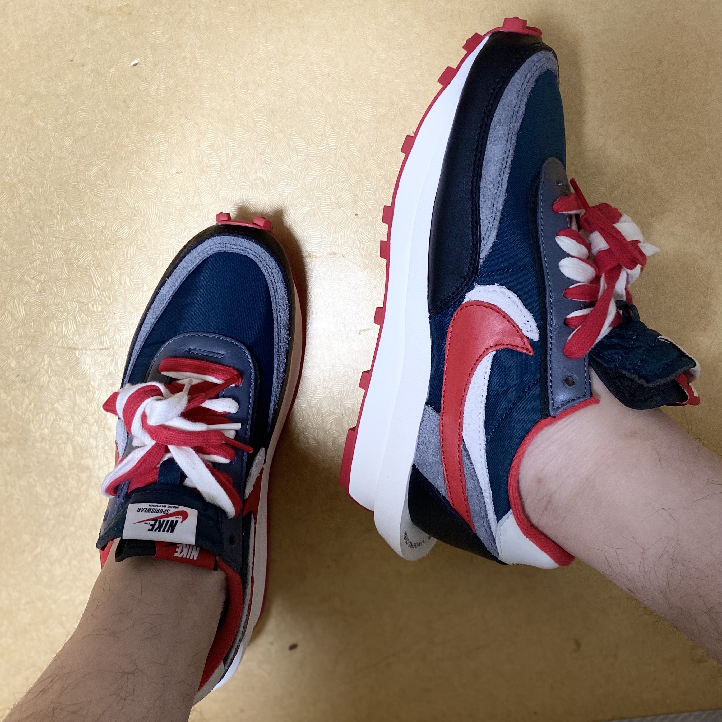 Nike x Sacai x Undercover LDWaffle Midnight Spruce University Red 착용 스타일 - 1