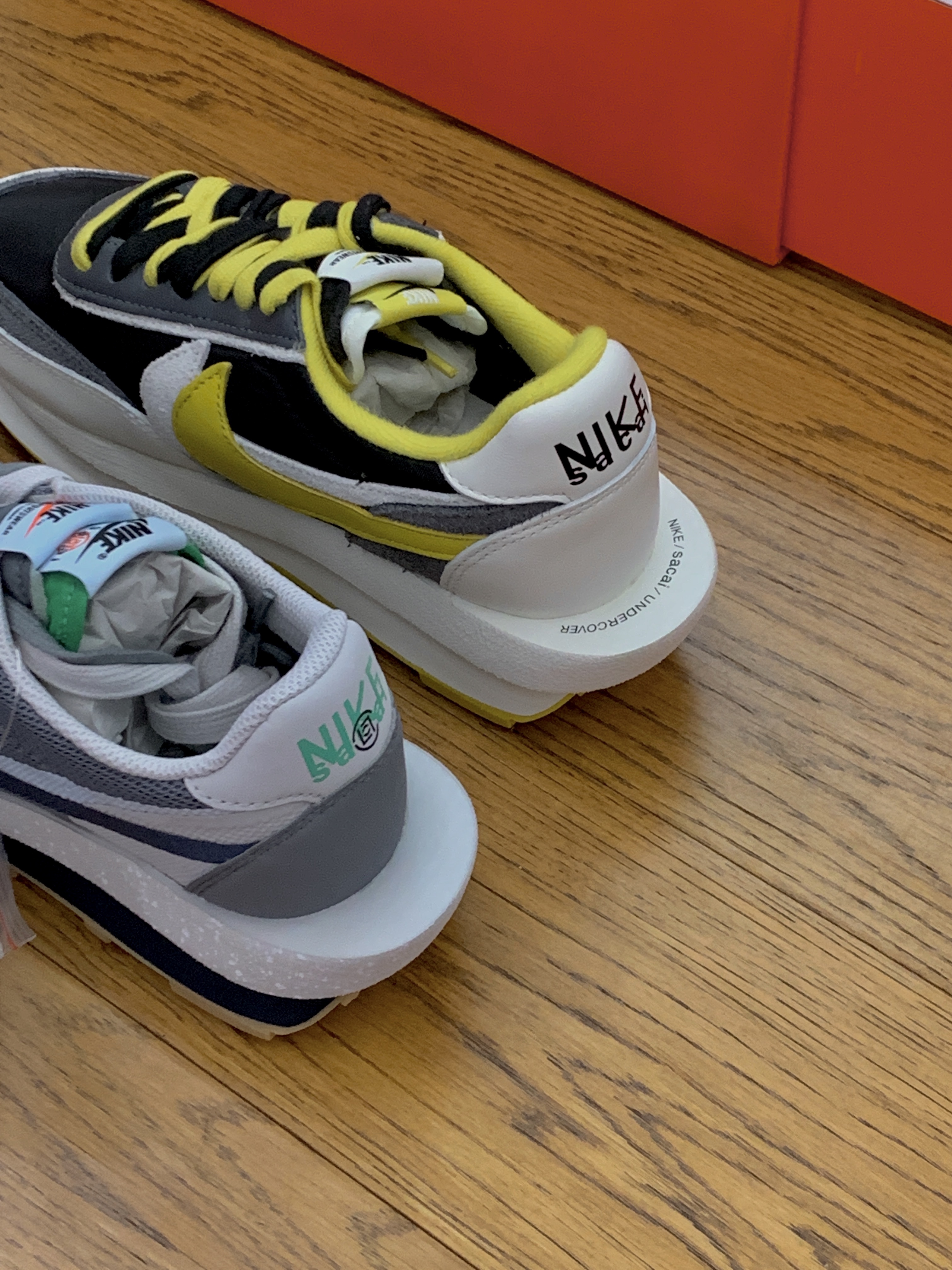 Nike x Sacai x Undercover LDWaffle Black Bright Citron, Nike x Sacai x Clot LDWaffle Cool Grey 착용 스타일 - 1