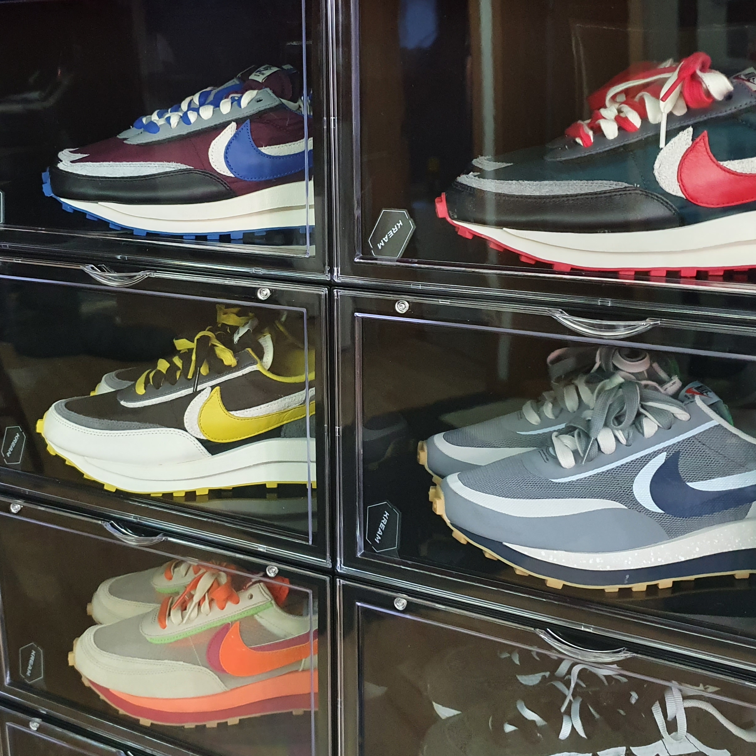Nike x Sacai x Undercover LDWaffle Black Bright Citron, Nike x Sacai x Undercover LDWaffle Midnight Spruce University Red 착용 스타일