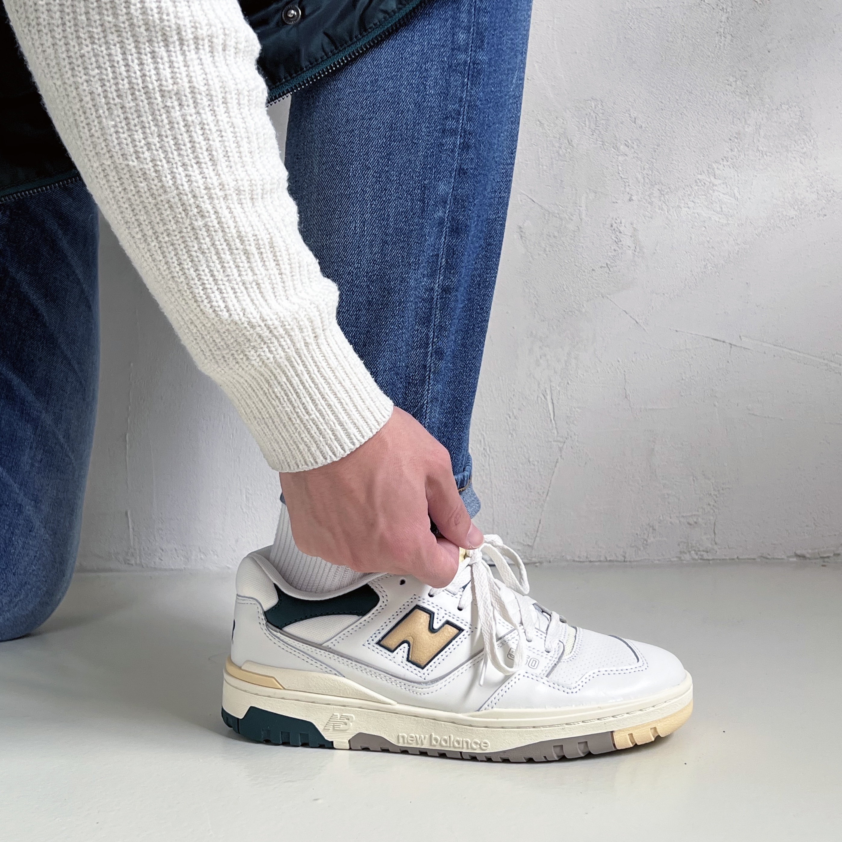 New Balance x Aime Leon Dore 550 Green Yellow 착용 스타일 - 1