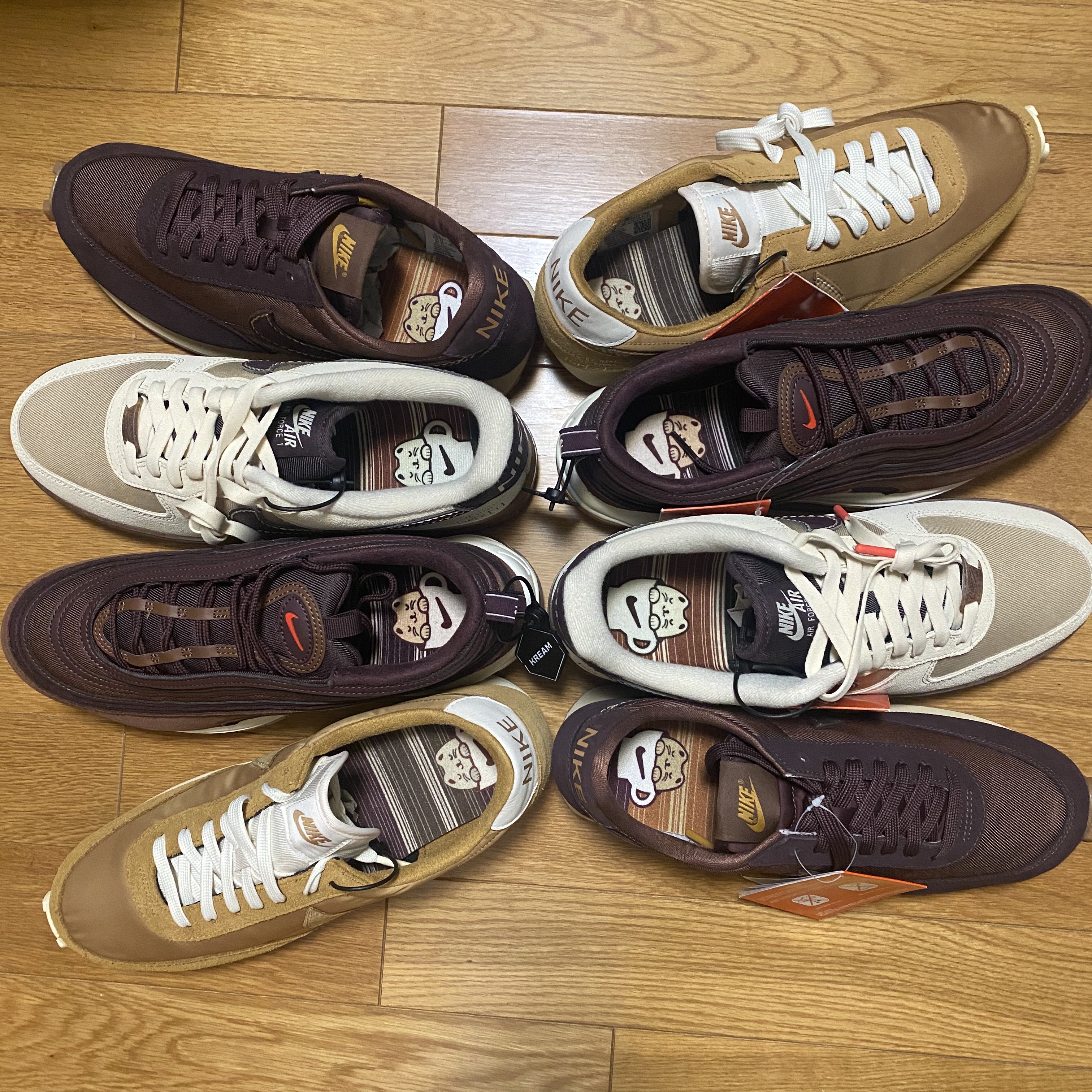 (W) Nike Daybreak Wheat Pale Ivory, Nike Air Force 1 '07 LV8 Coffee 착용 스타일 - 2