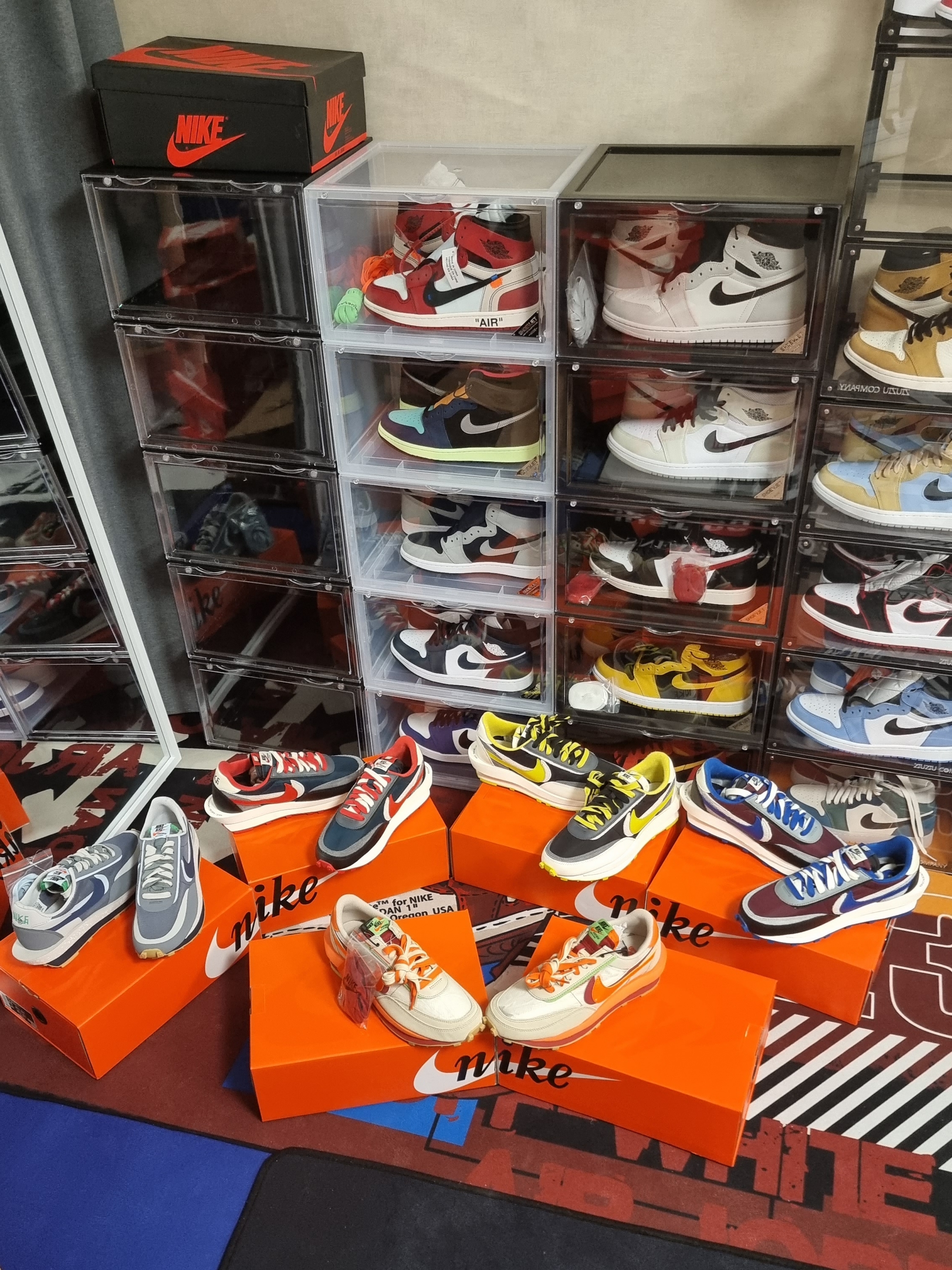 Nike x Sacai x Undercover LDWaffle Black Bright Citron, Nike x Sacai x Undercover LDWaffle Midnight Spruce University Red 착용 스타일 - 2