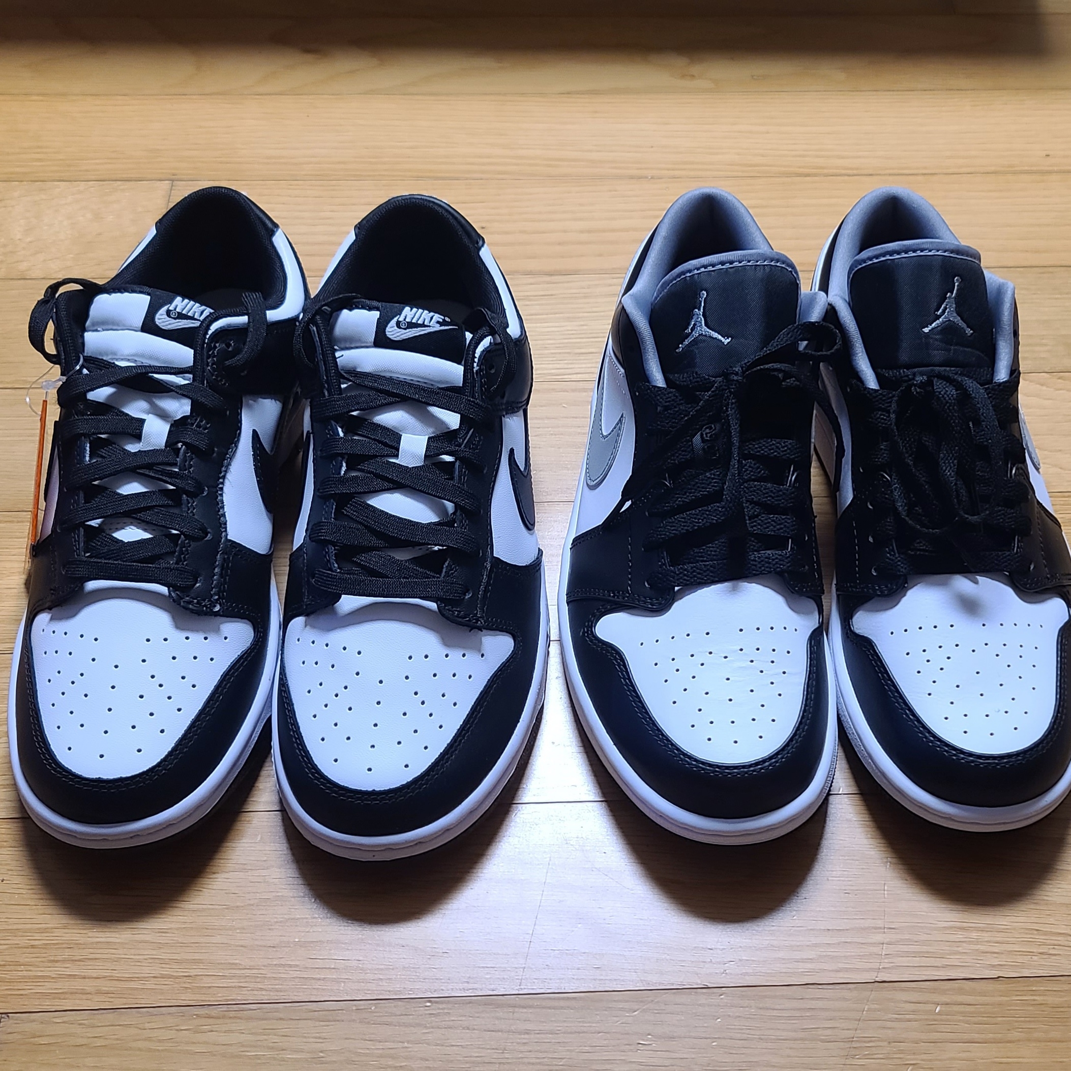 Nike Dunk Low Retro Black, Jordan 1 Low Black Particle Grey 착용 스타일 - 4