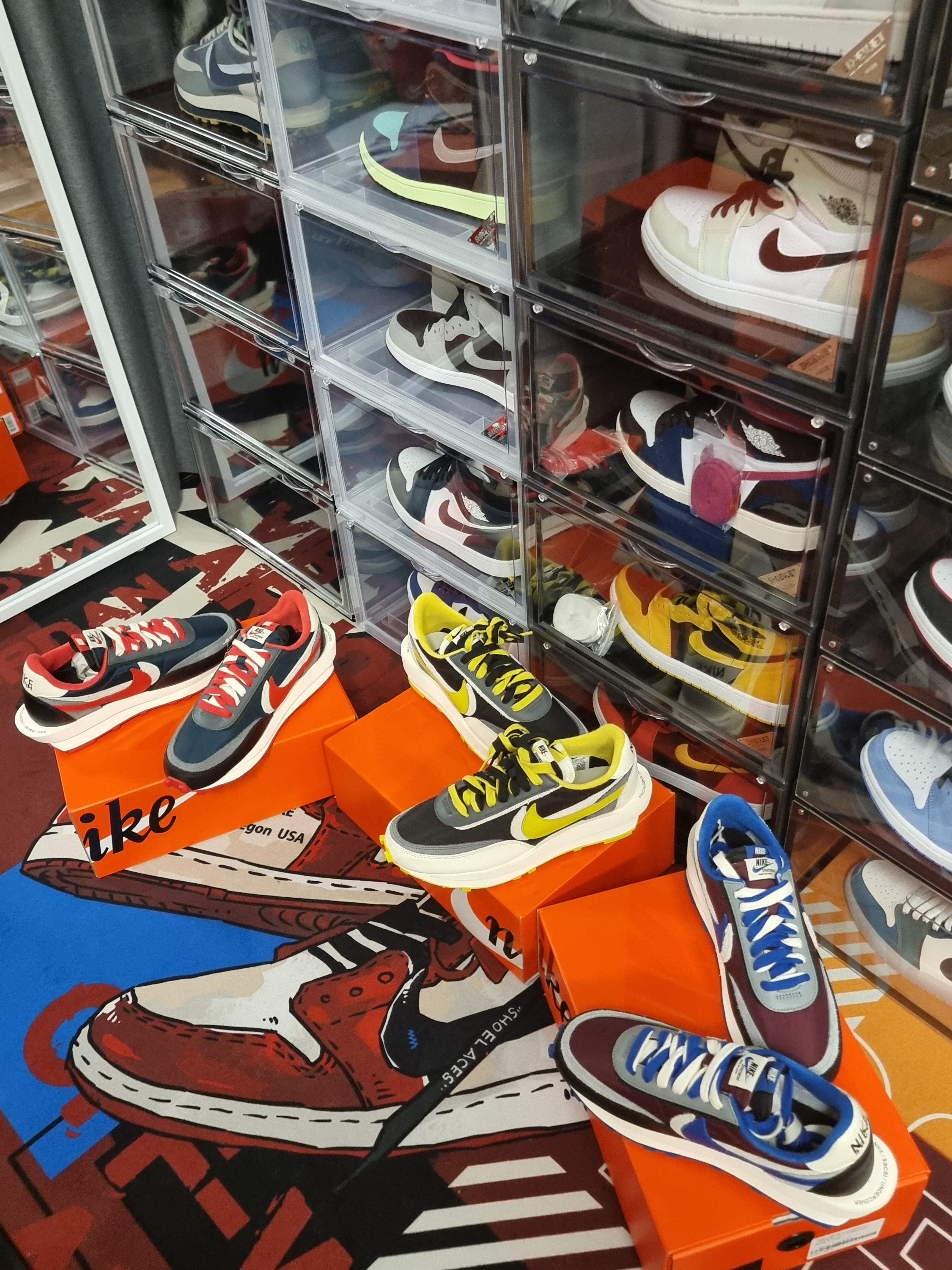 Nike x Sacai x Undercover LDWaffle Black Bright Citron, Nike x Sacai x Undercover LDWaffle Midnight Spruce University Red 착용 스타일 - 3